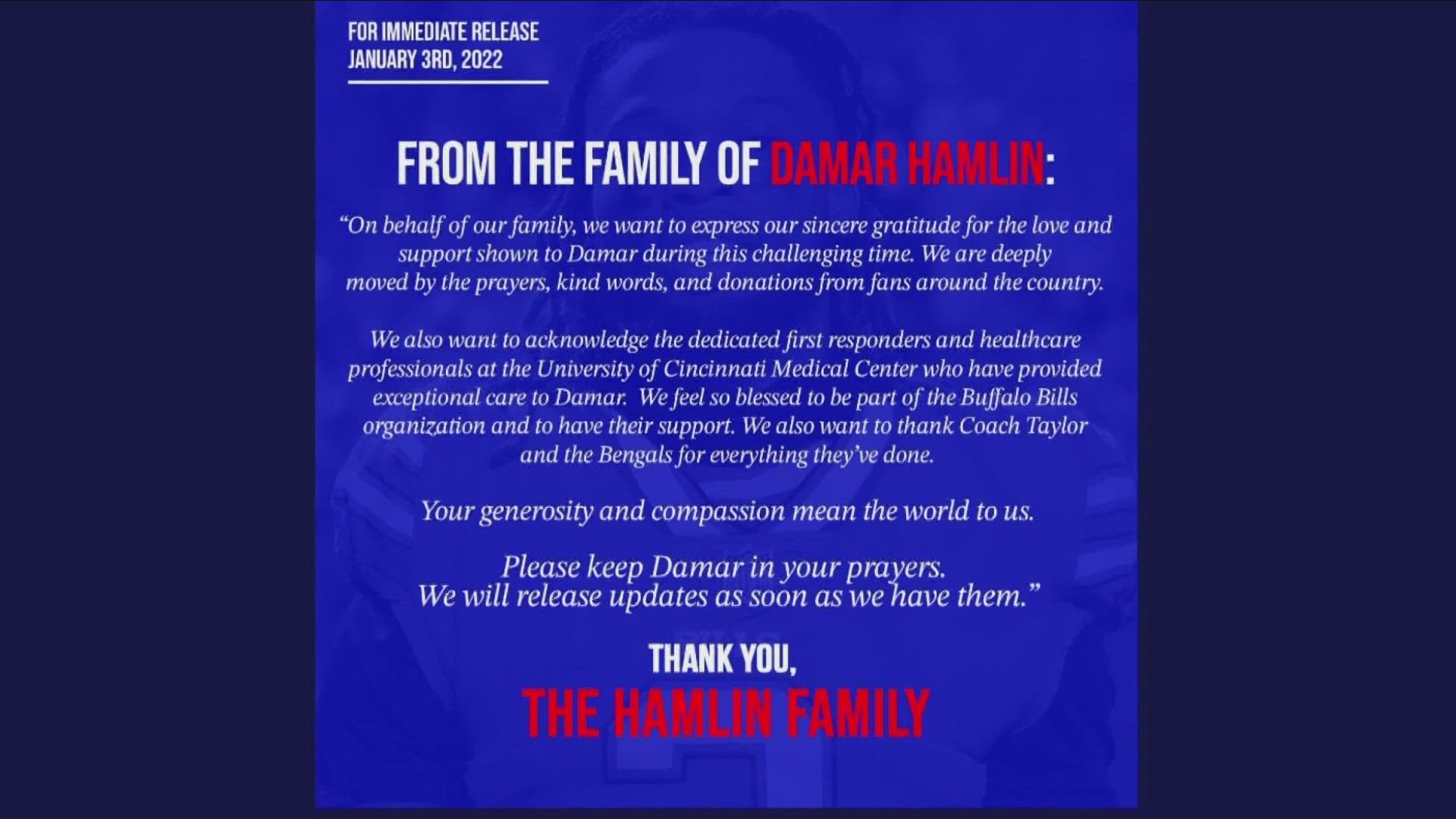 Damar Hamlin tweets his thanks after he moves from Cincinnati to