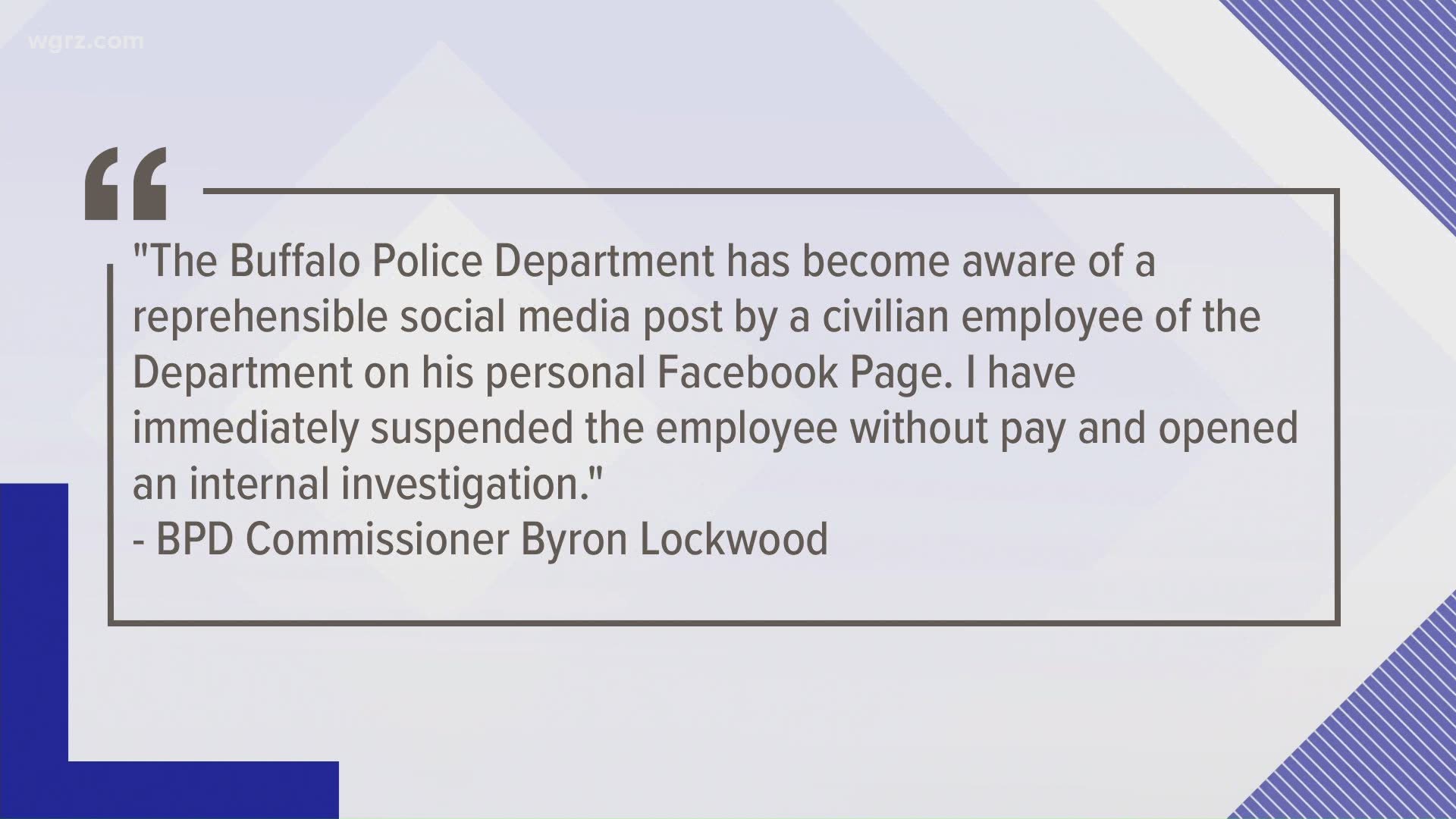Byron Lockwood issued this statement to us earlier tonight, detailing the suspension of a civilian employee over an offensive Facebook post.