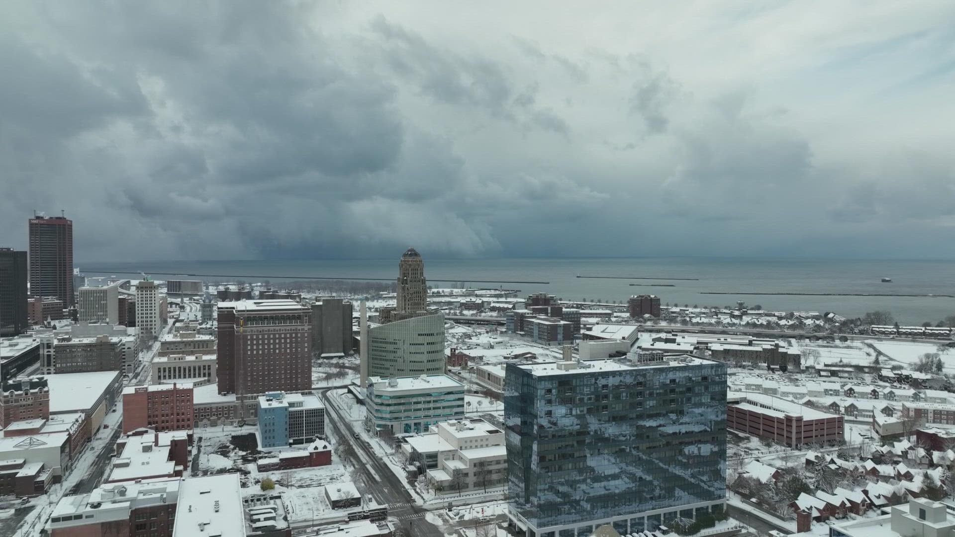 Drone footage of lake effect snow band
