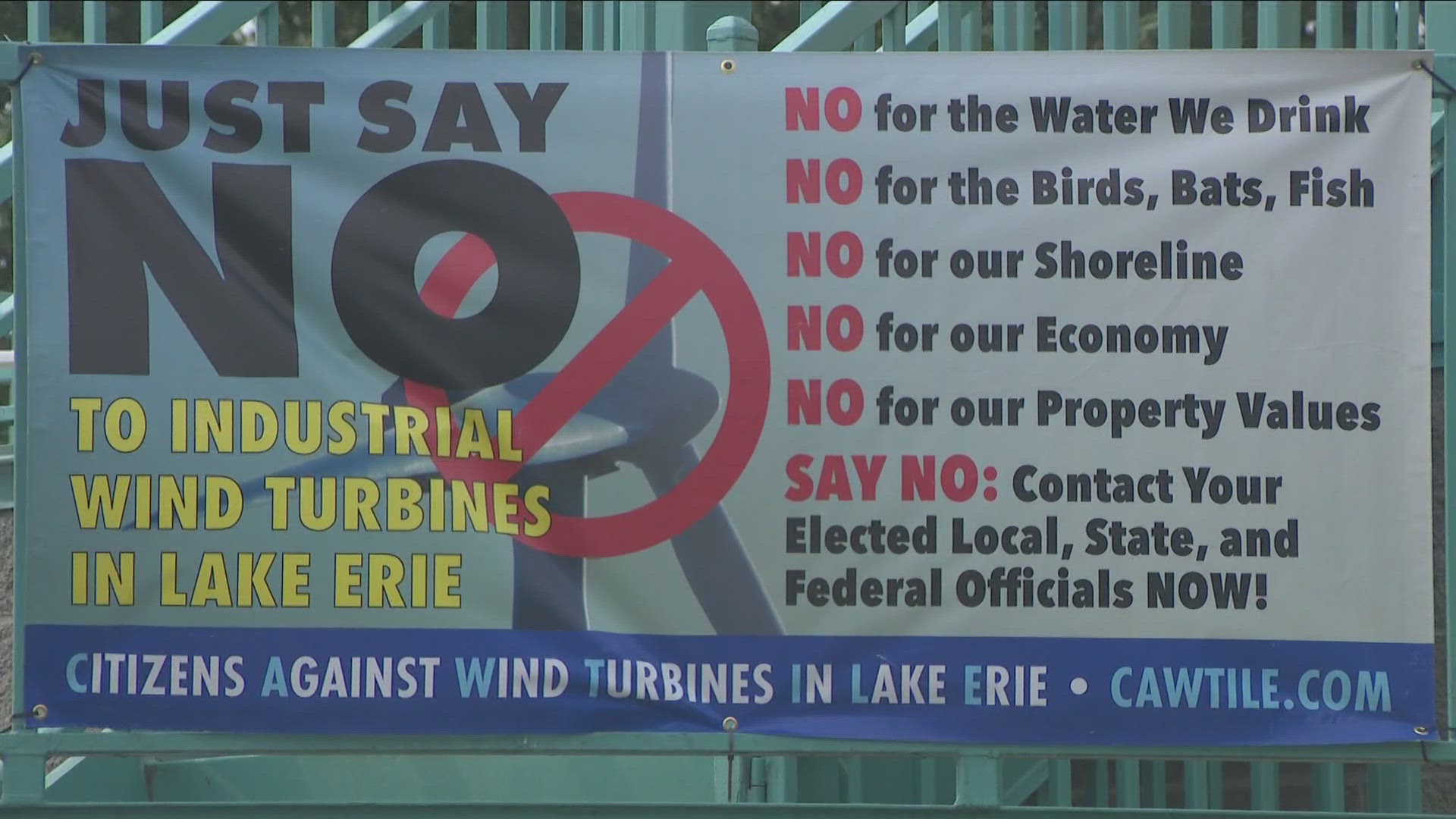 Lawmakers from across Erie and Chautauqua counties gathered to once again call for wind turbines to stay out of Lake Erie.