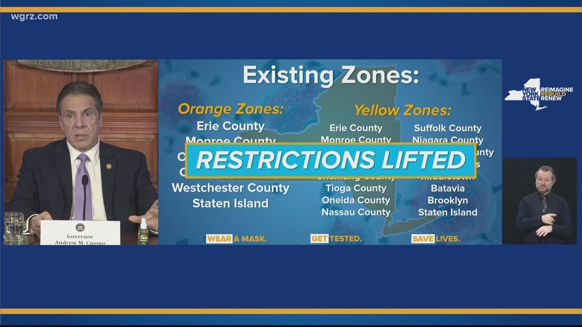 Orange, Yellow Zone restrictions lifted across Western New York region