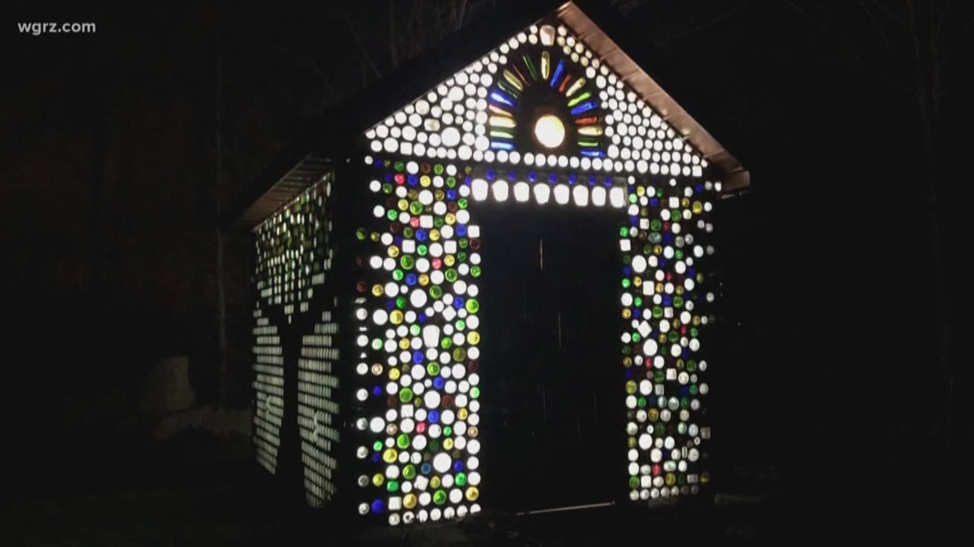 A Niagara County couple took recycling to another level with their colorful backyard creation made from empty wine and liquor bottles.