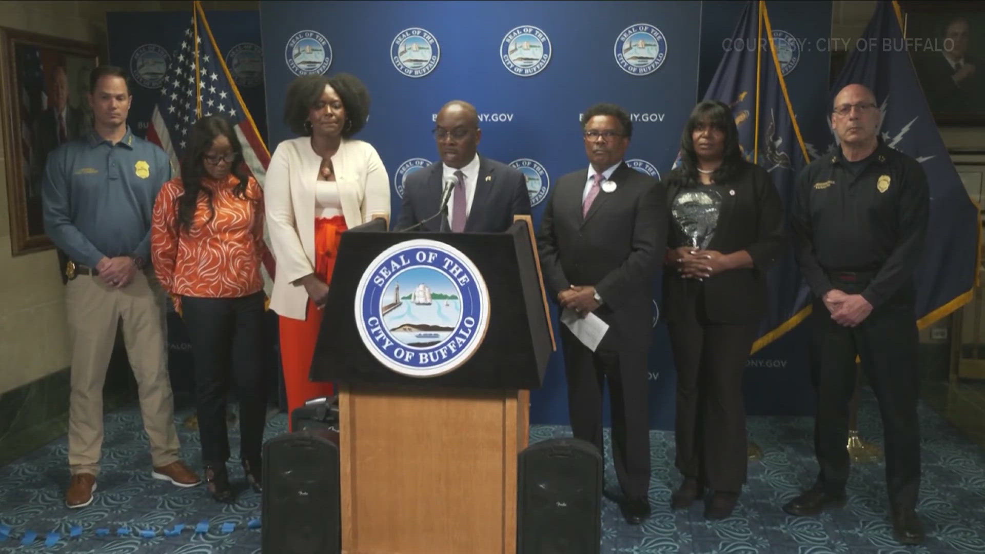 Mayor Byron Brown was joined by Garnell Whitfield and Common Council member Zeneta Everhart, who were both impacted by the racist 5/14 shooting on Jefferson Avenue.