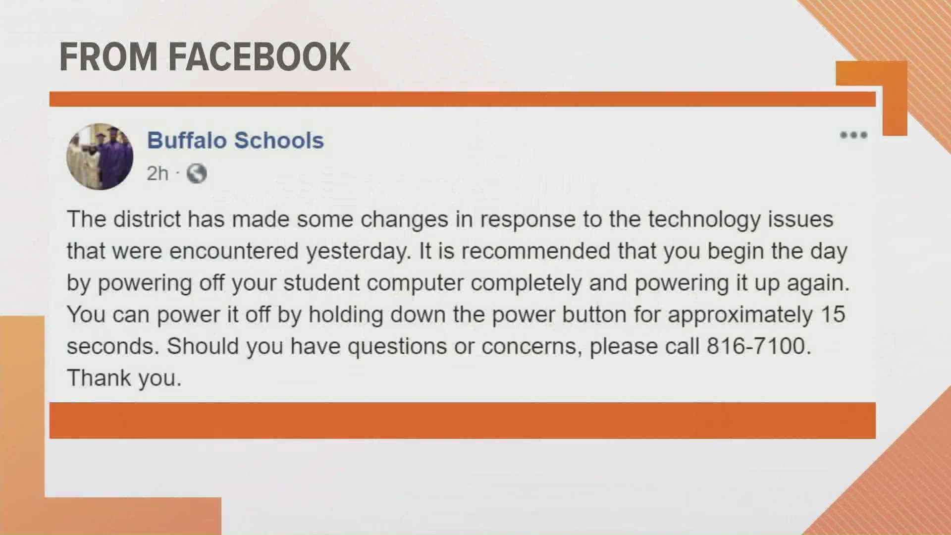 THE DISTRICT SAID IT MADE SOME CHANGES.PARENTS AND STUDENTS SHOULD START THE DAY BY POWERING OFF AND POWERING BACK ON THEIR COMPUTERS.