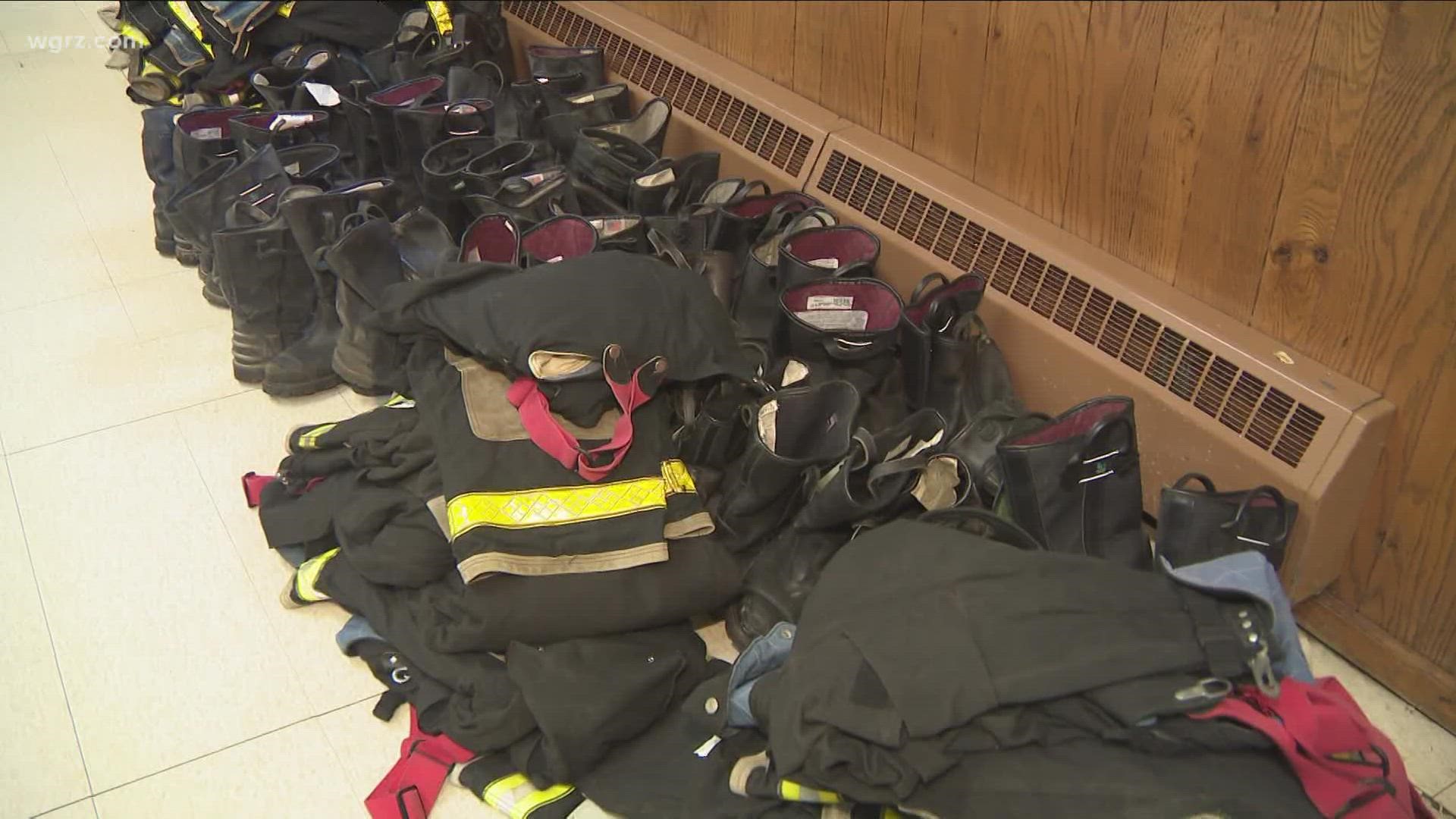 The company donated about 30 sets of fire gear to the Holy Trinity Ukrainian Orthodox Church that will send it off to first responders in Ukraine.