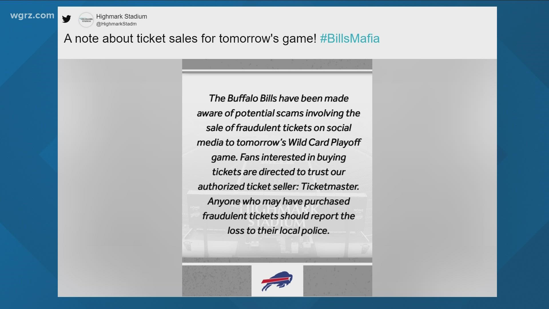The Bills warning people about fraudulent tickets being sold