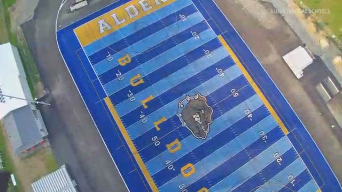 Alden High School's new blue football field