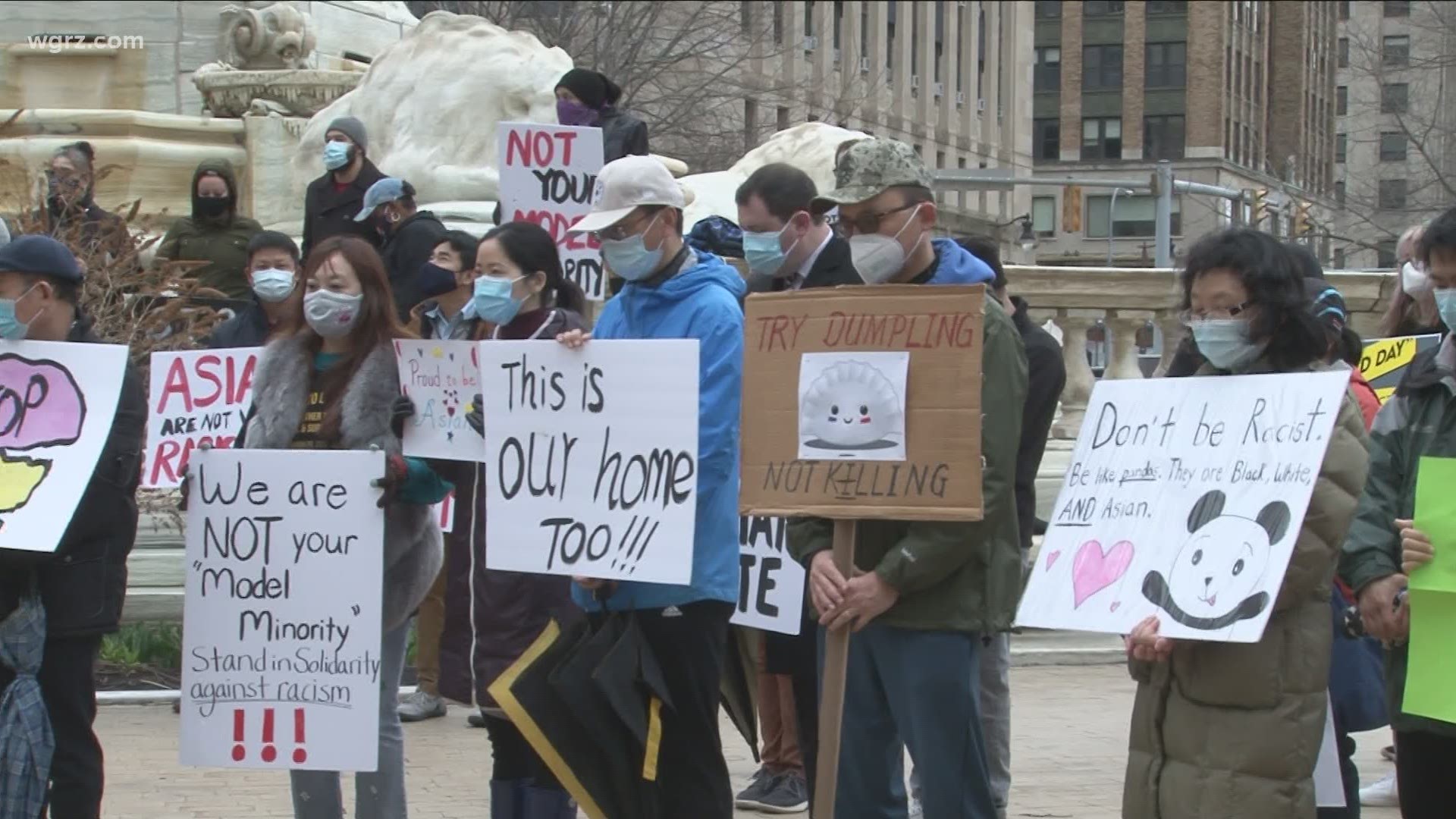 Today dozens of people gathered in Niagara Square in downtown Buffalo to call for an end to Asian Hate in the U.S.