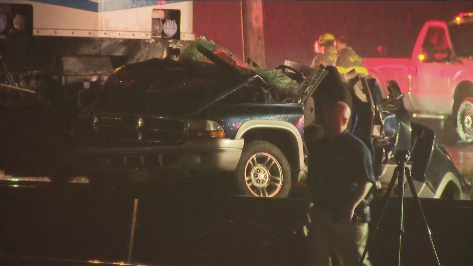 Three people were killed Friday evening when a train collided with a pickup truck on Felton Street.