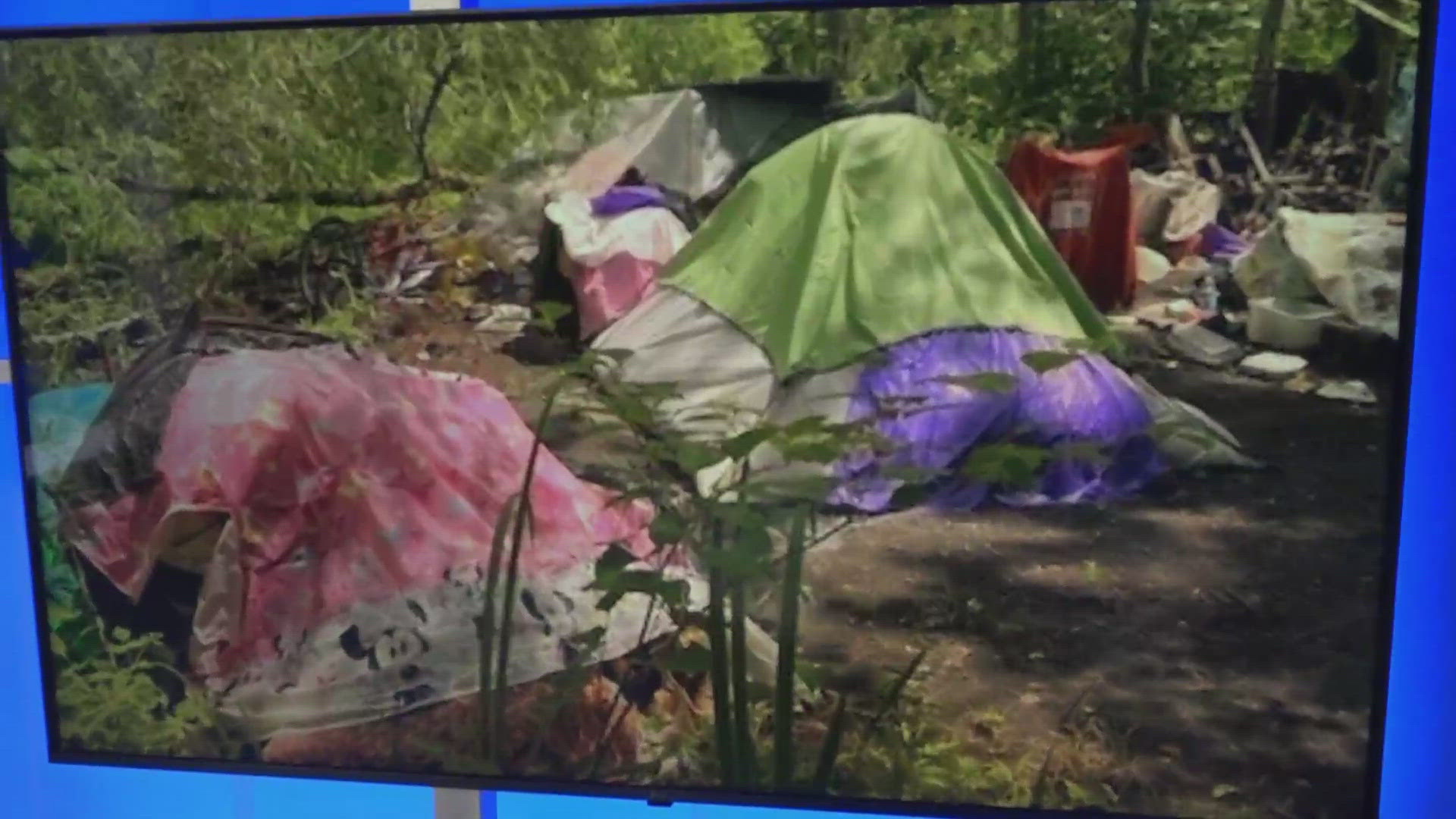 Officials say the large presence of squatters and their belongings along the banks of the Chadakion River are creating an unsafe environment.