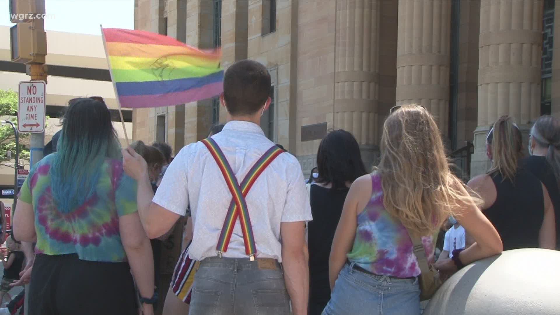 The group "Allies for Black Justice" held what they called a "queer dance march" that started and ended at city hall with music, speakers and drag performers.