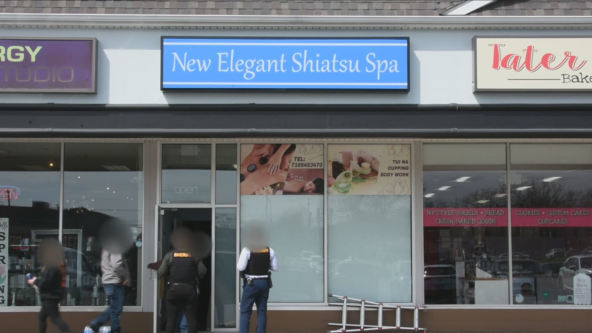 VIDEO SHOWS F-B-I AGENTS GOING INTO NEW ELEGANT SHIATSU SPA ON SOUTH TRANSIT ROAD.
THE F-B-I TELLS US THIS IS AN ONGOING MATTER... WE'L