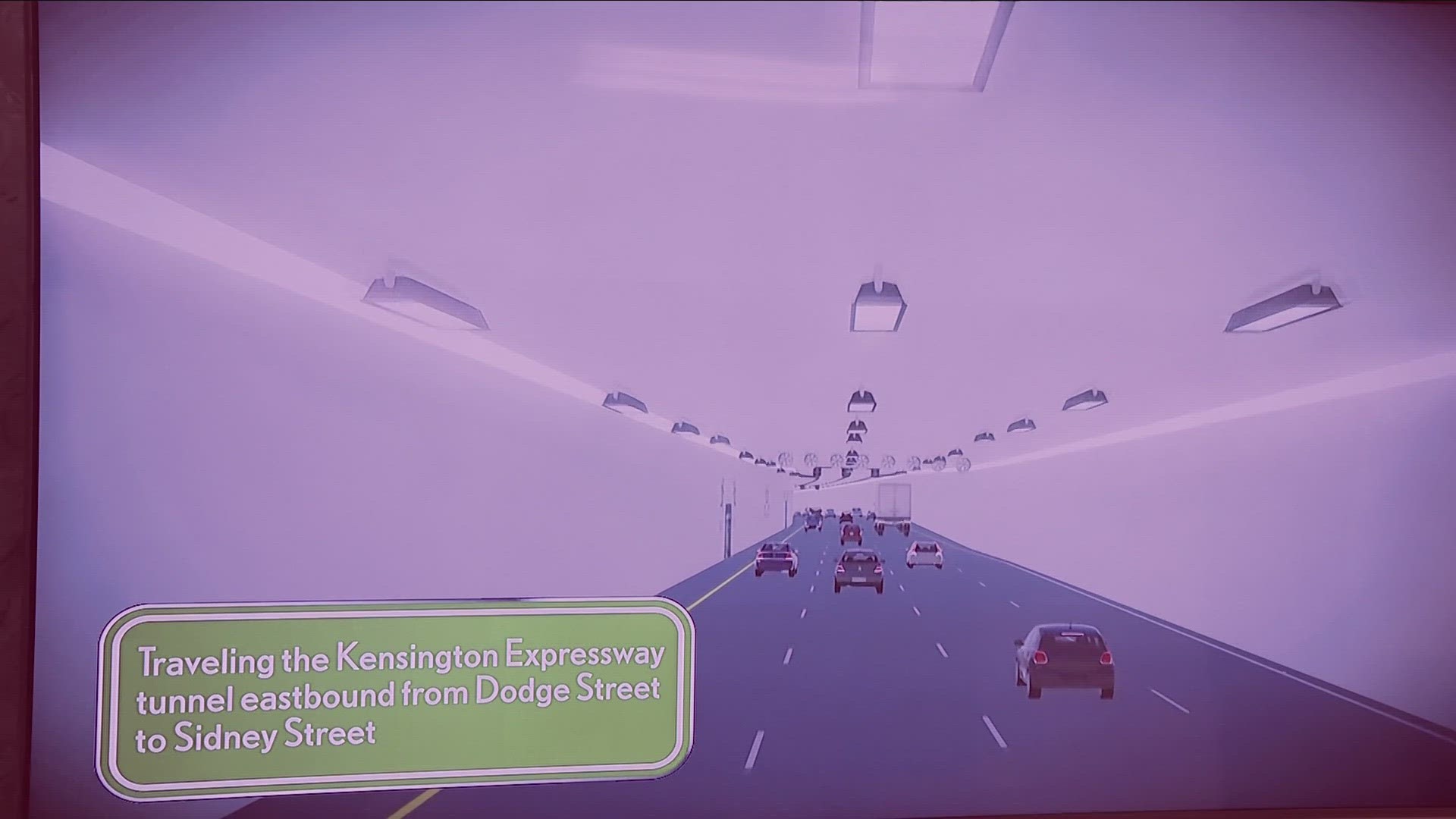 tunnel running about 8 tenths of a mile with specialized ventilation for the three lanes of traffic running each way with 33 expressway traffic heading into the city