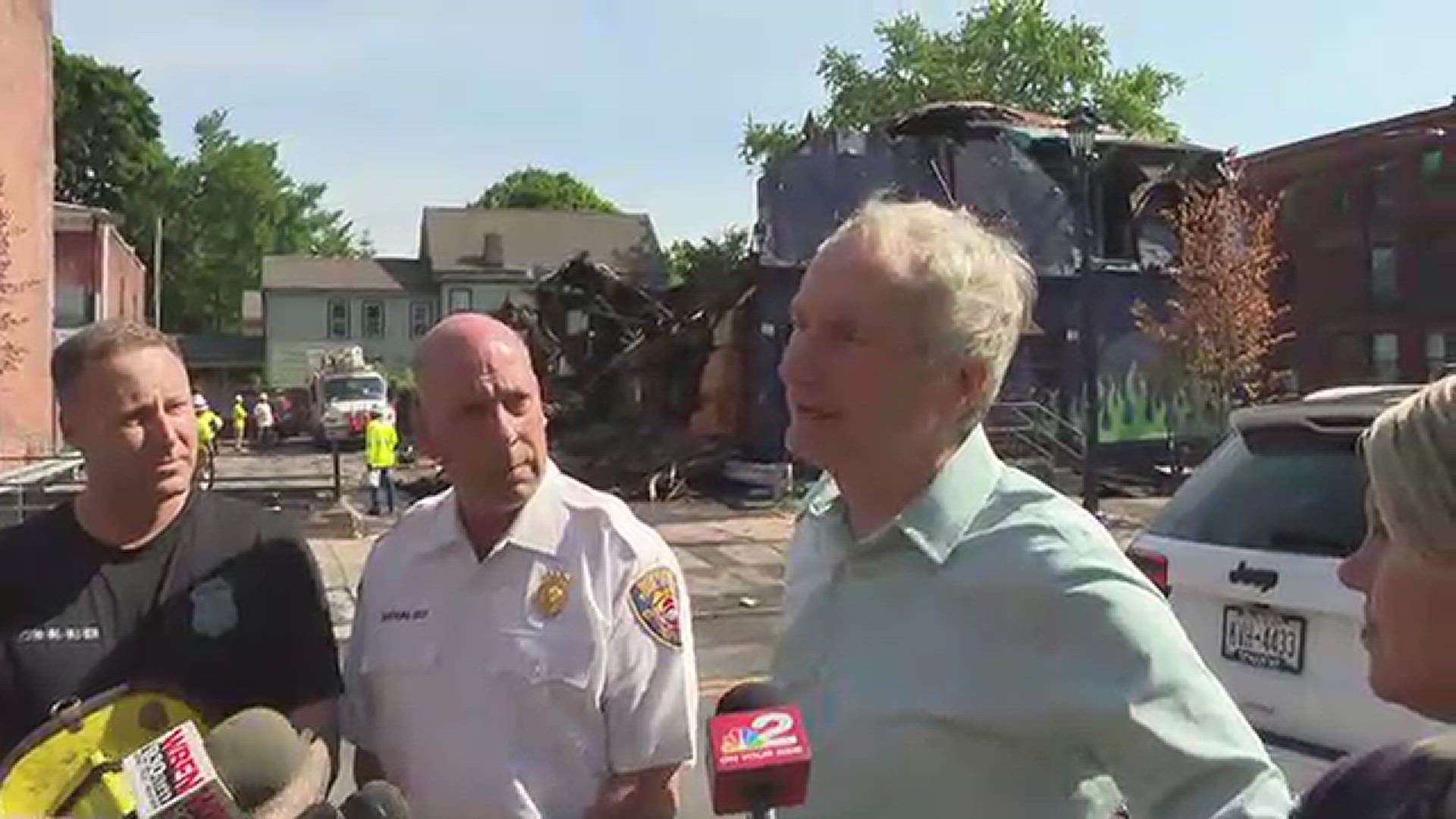 City of Buffalo officials speak at the Old Pink following a fire