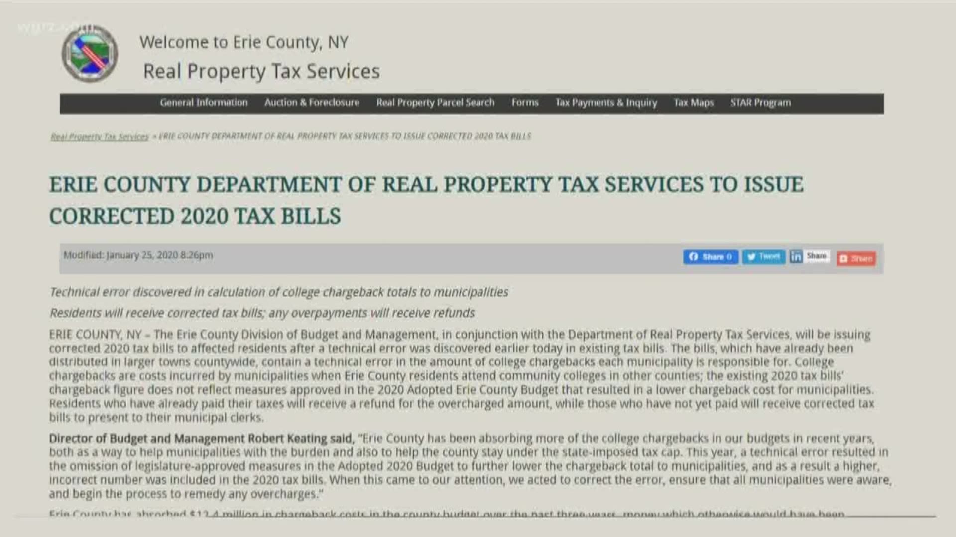 If you already paid your Erie county property taxes for this year, expect a new bill and a refund because the County didn't get all the budget numbers right.