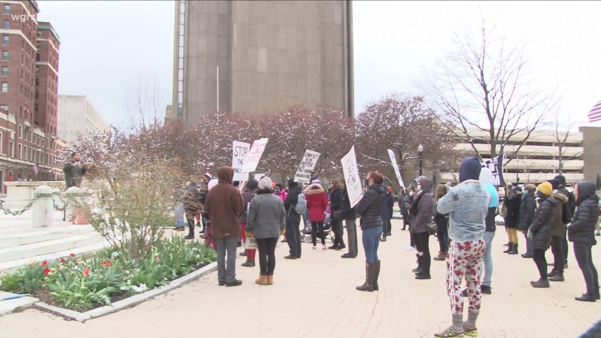 Demonstrators got together in Niagara Square Wednesday evening to hold a peaceful rally one day after the conviction of Derek Chauvin.