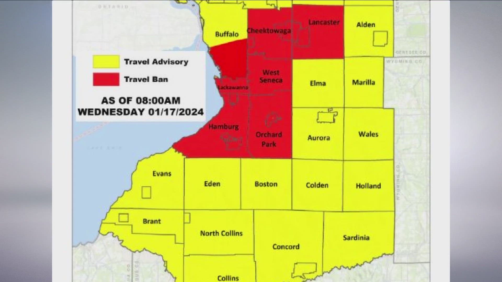 Travel bans in WNY as of 11a.m. during midday