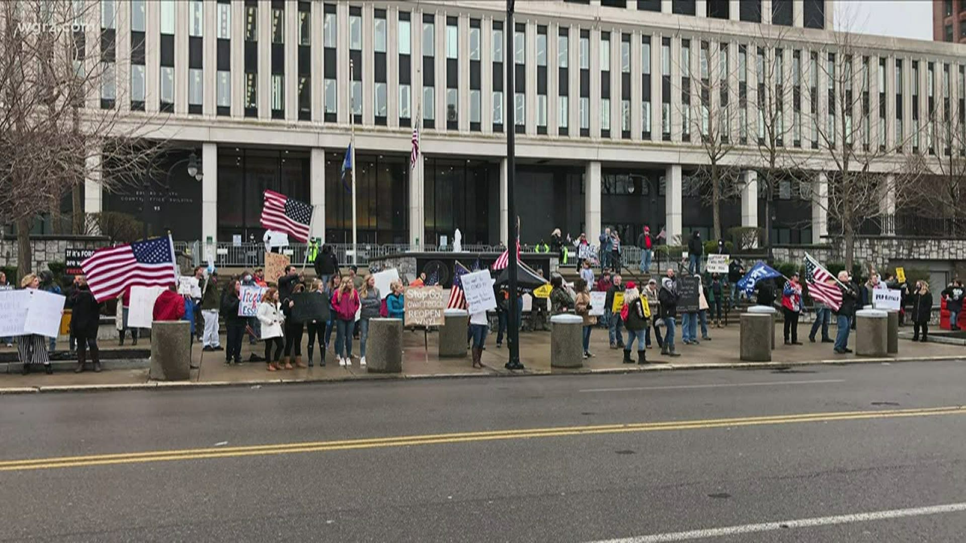 The governor was asked this morning about protests that we've seen in some places across the state, like this one outside the Rath Building in Buffalo yesterday.