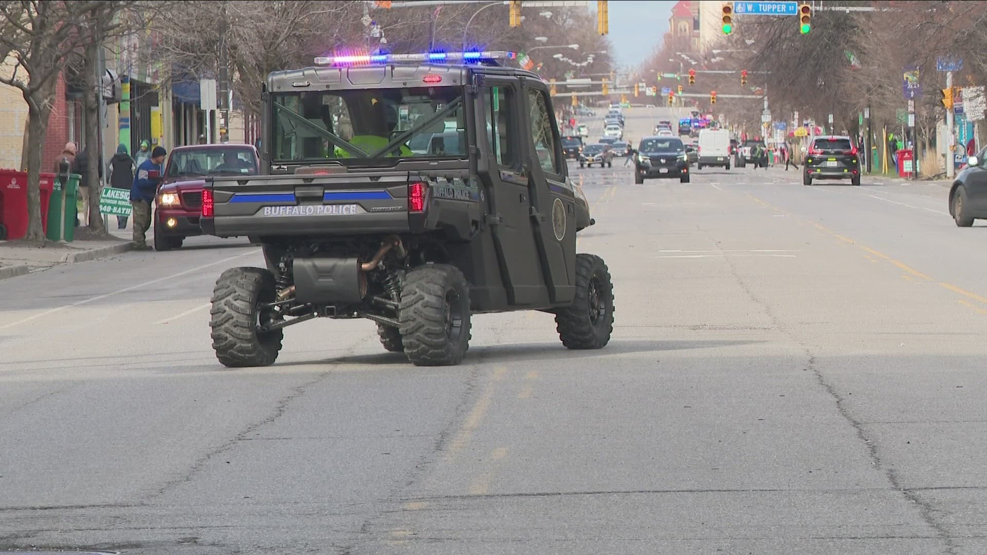 The city's brand new utility terrain vehicles, or UTVs, could be seen patrolling the crowds during the annual St. Patrick's Day parade.