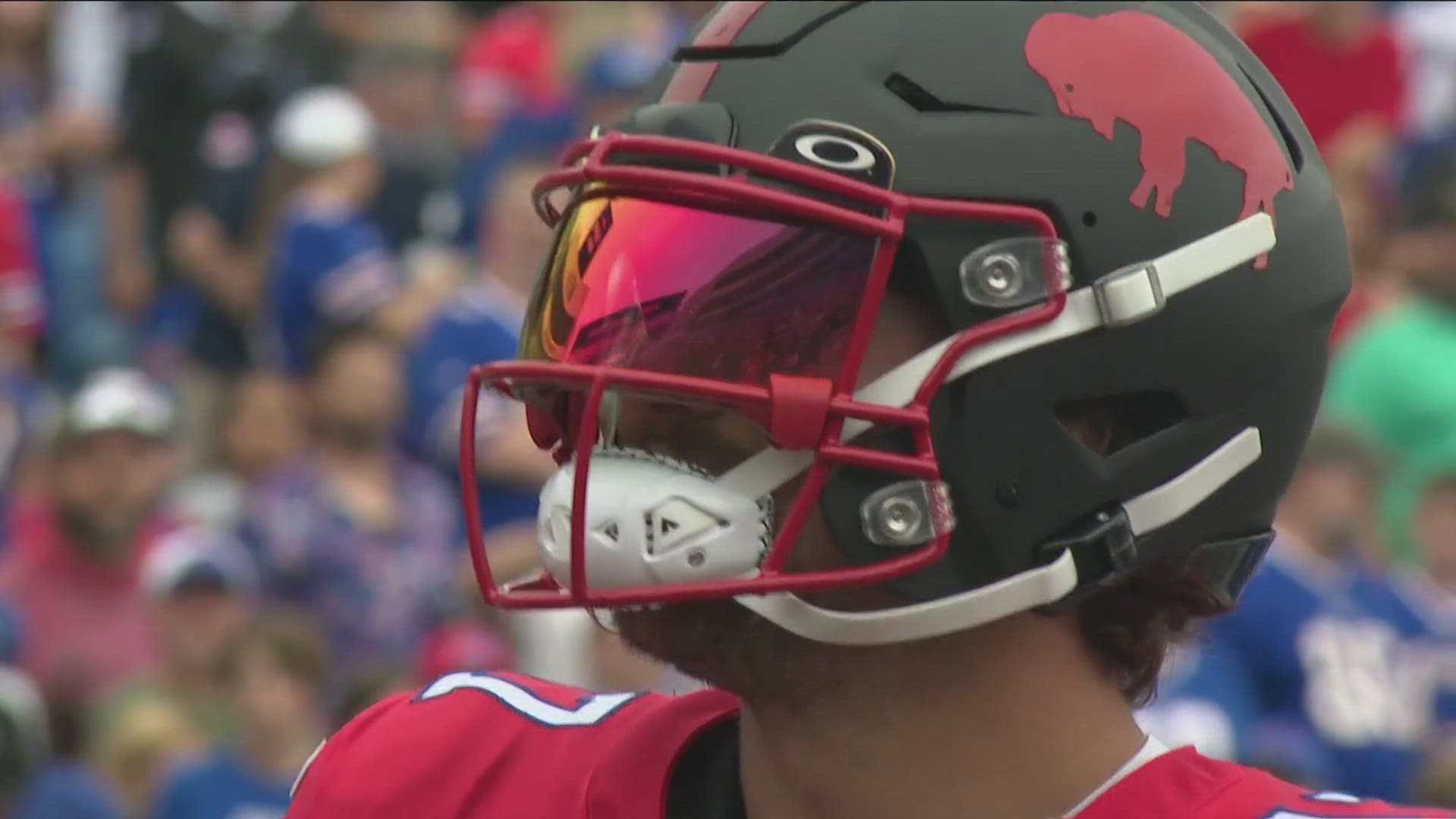 The Bills QB showed off the latest alternative look during practice at Highmark Stadium on Friday night.