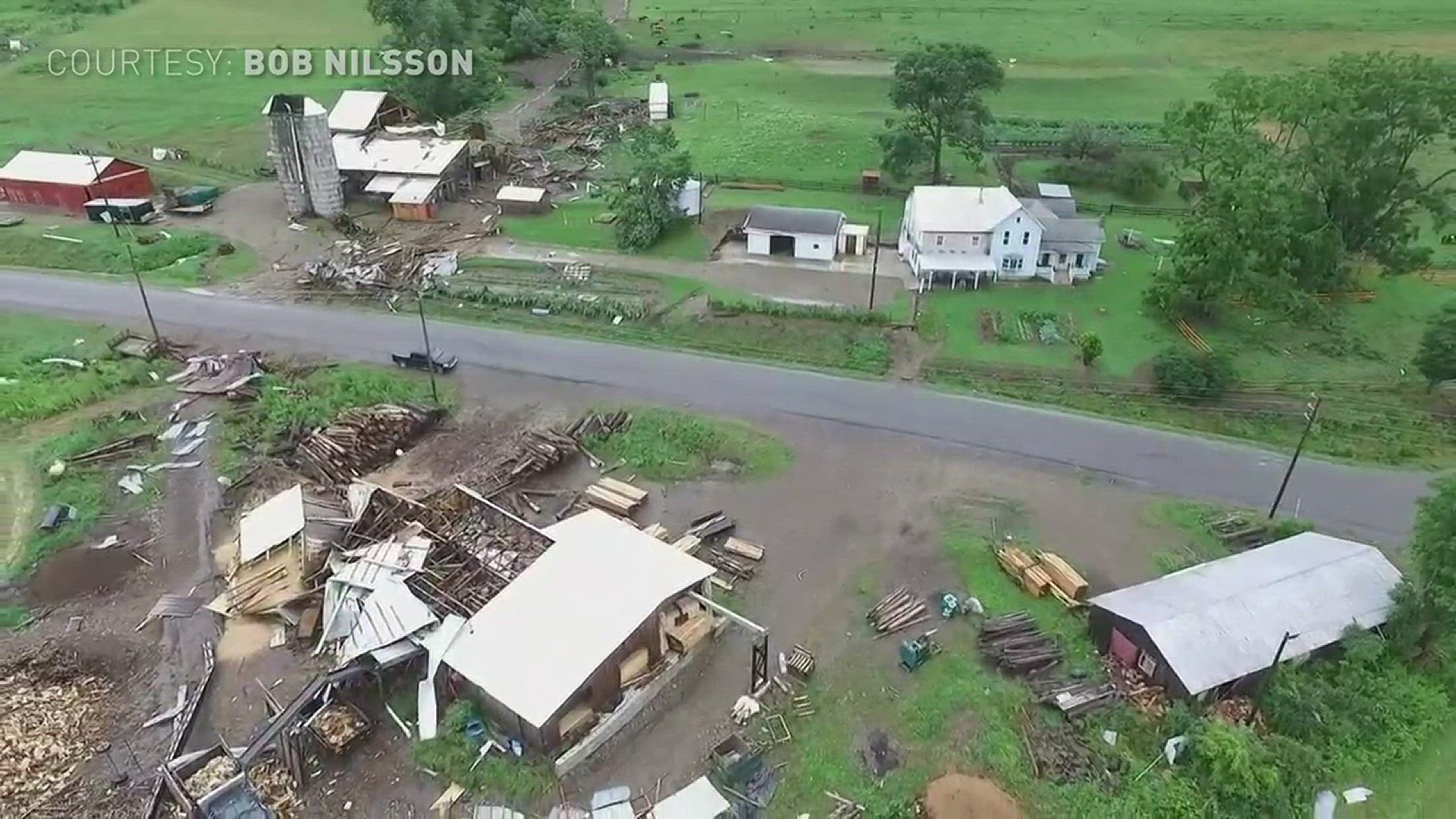 Viewer Bob Nilsson shared drone video that he took of damage in Angelica, along County Road 16.   The damage is severe.