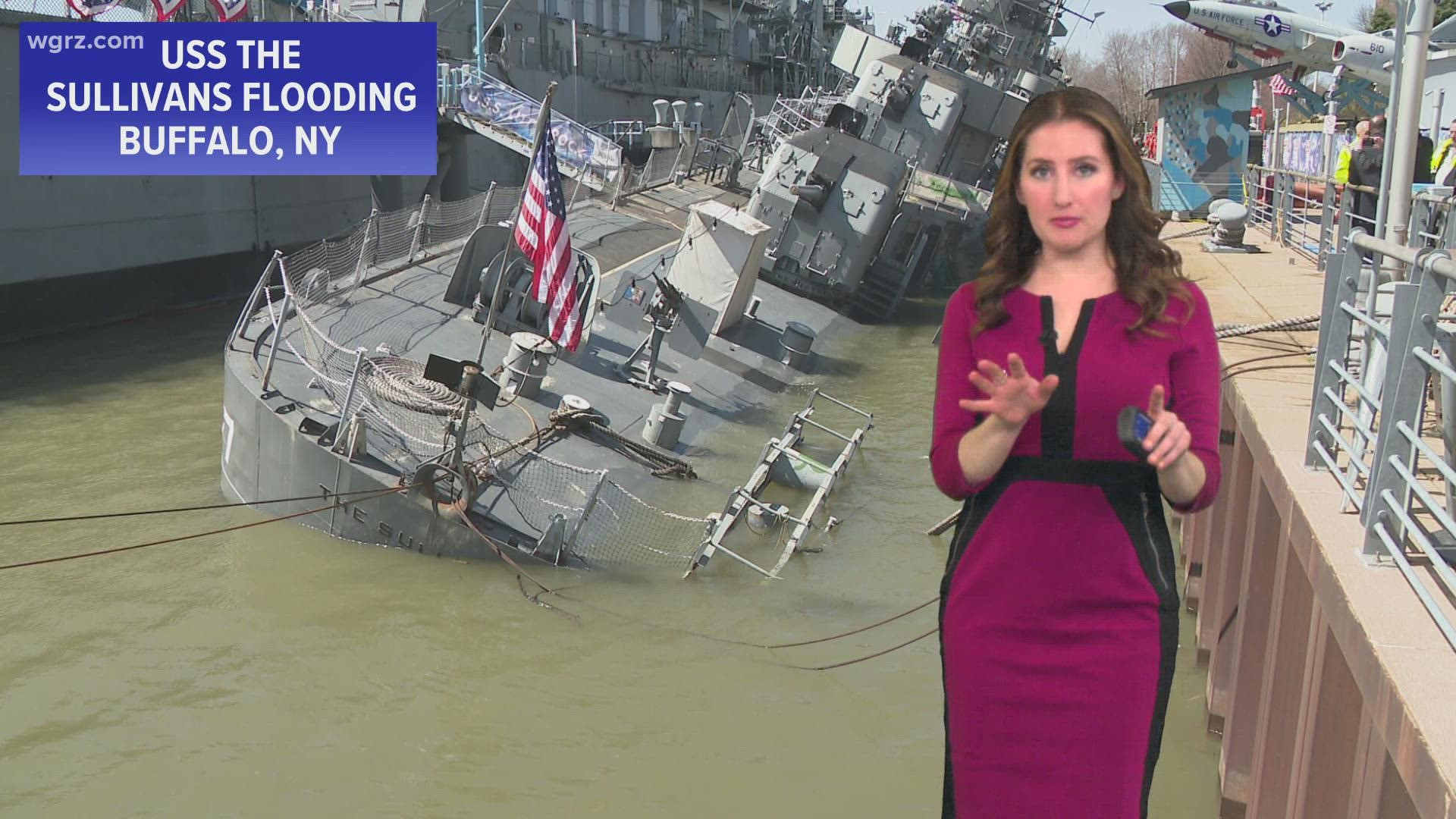 High winds are expected to pick up tomorrow while workers try to help save the sinking naval ship which may possibly affect workers.