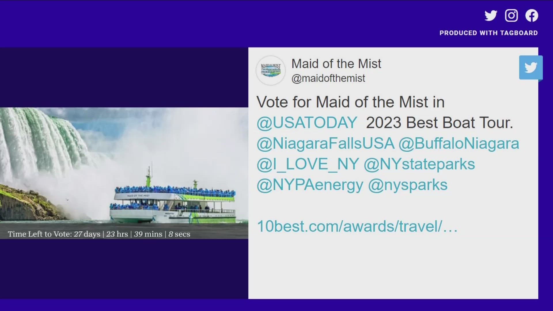 The Maid of the Mist is competing for a national award