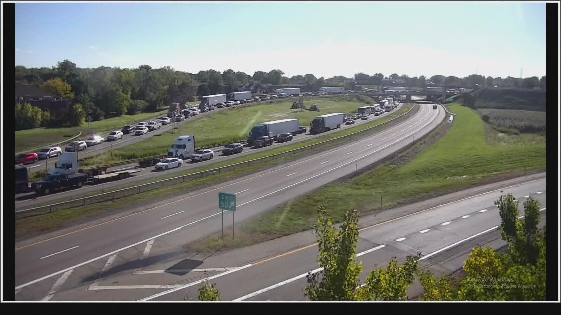 The I-90 eastbound is closed at exit 49 (Depew) due to the accident. Traffic is backed up from exit 50 (I-290) to exit 49.