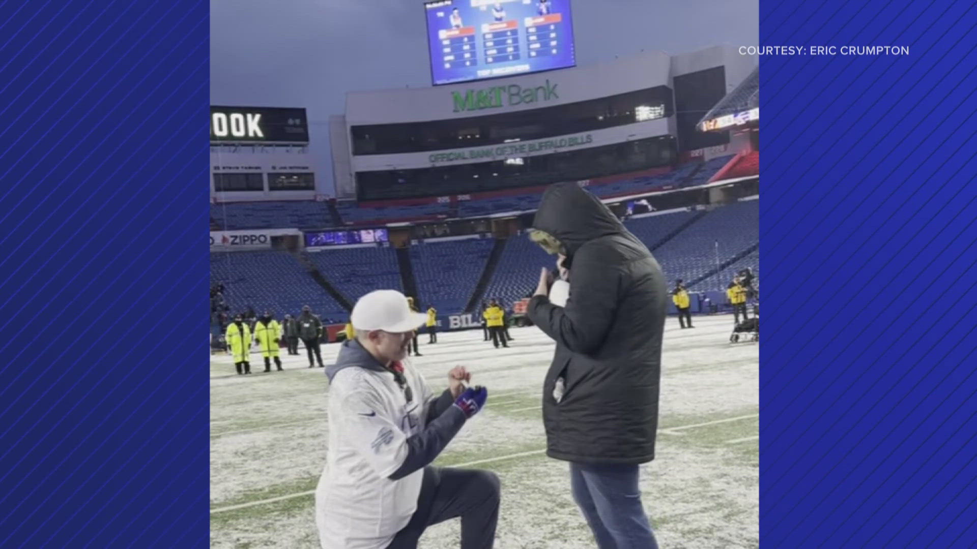 Bills fans celebrate with a postgame engagement at Highmark Stadium ...