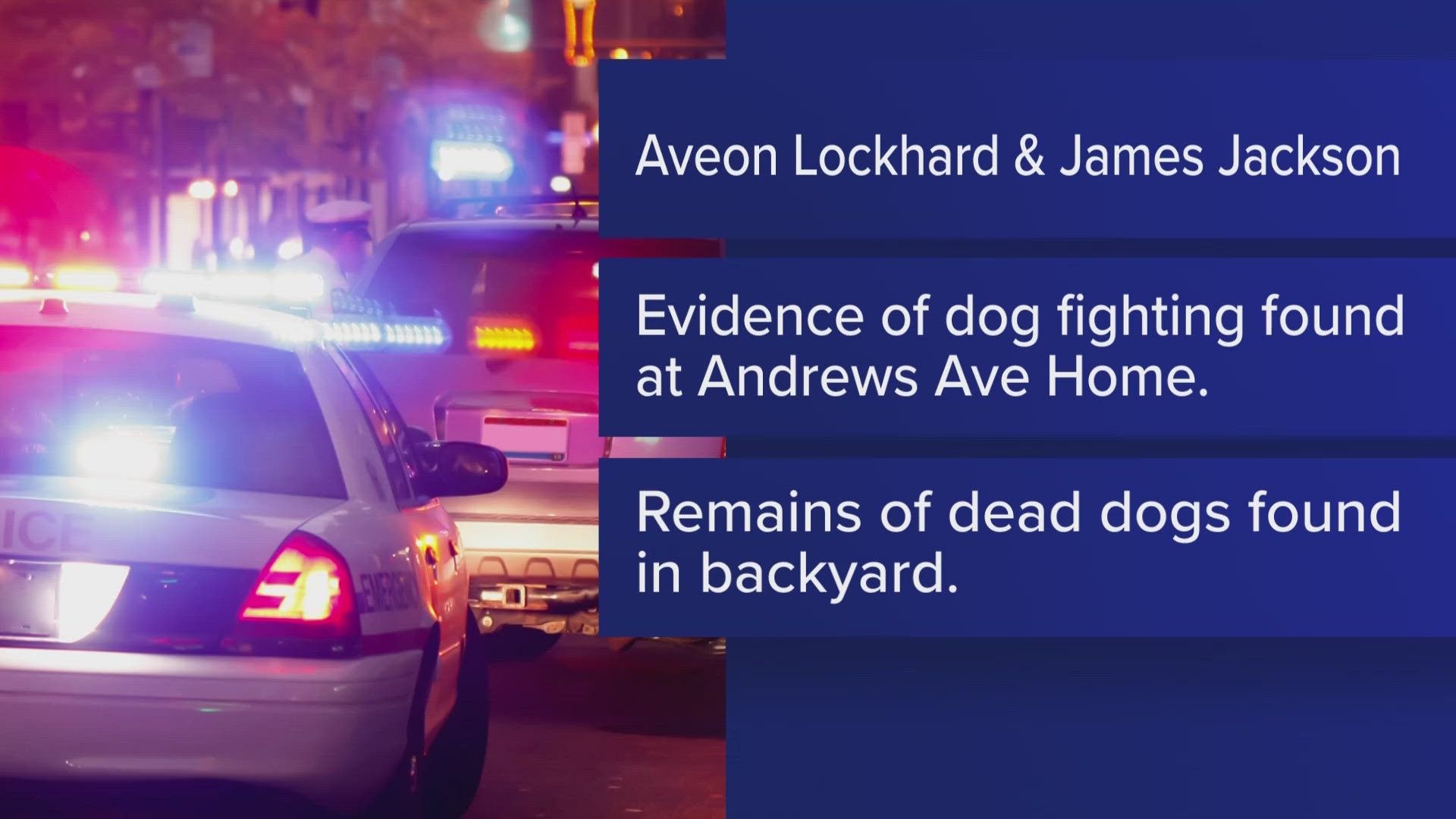 Prosecutors say 23-year-old Aveon Lockhard, and 24-year-old James Jackson are both charged with "Prohibition of Animal Fighting, Overdriving, Torturing, and I