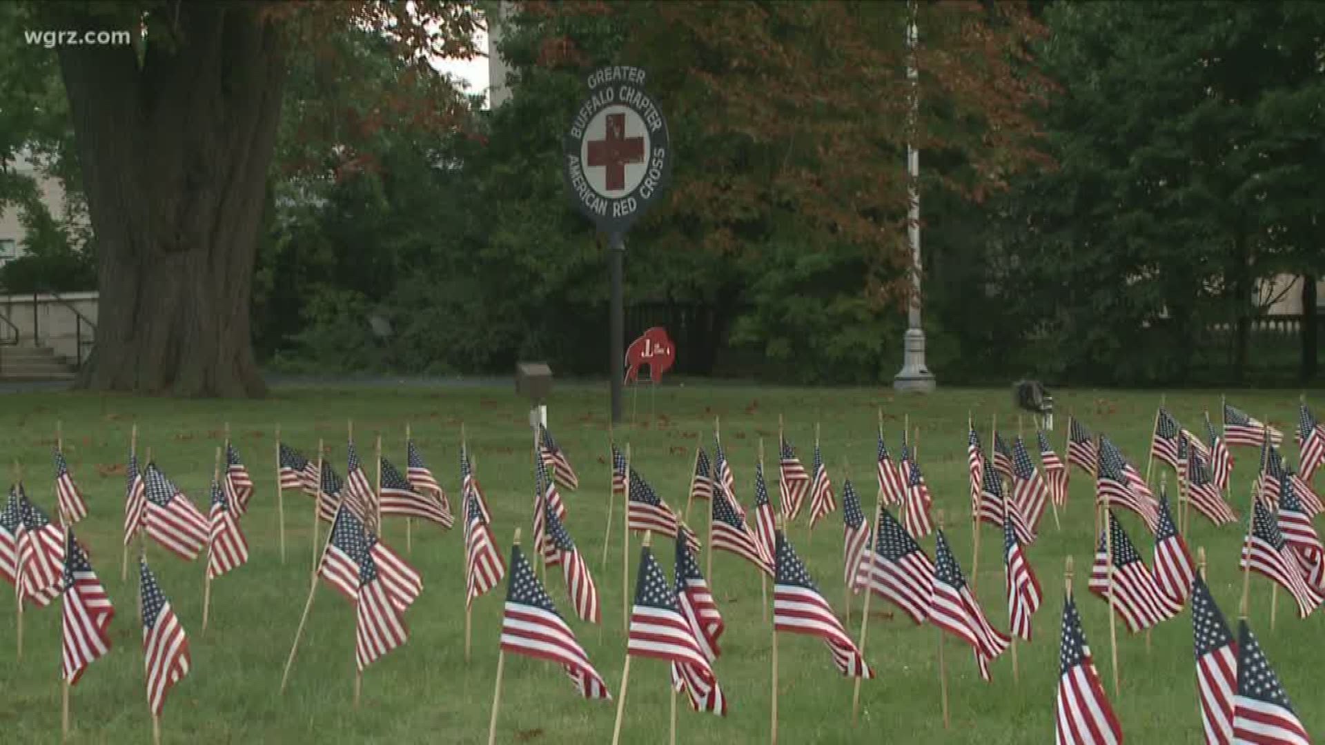 9/11 Flags on display outside Red Cross