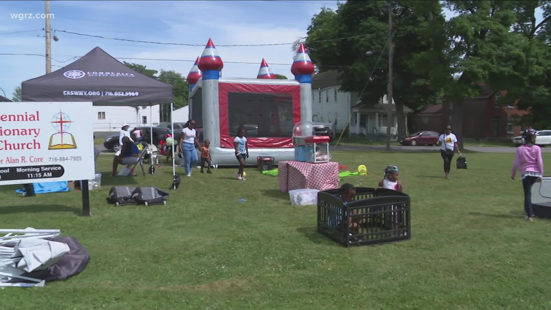 Families gathered at the buffalo federation of neighborhood centers for some summer fun.
Organizers setup bounce houses, a petting zoo, live music and much more.