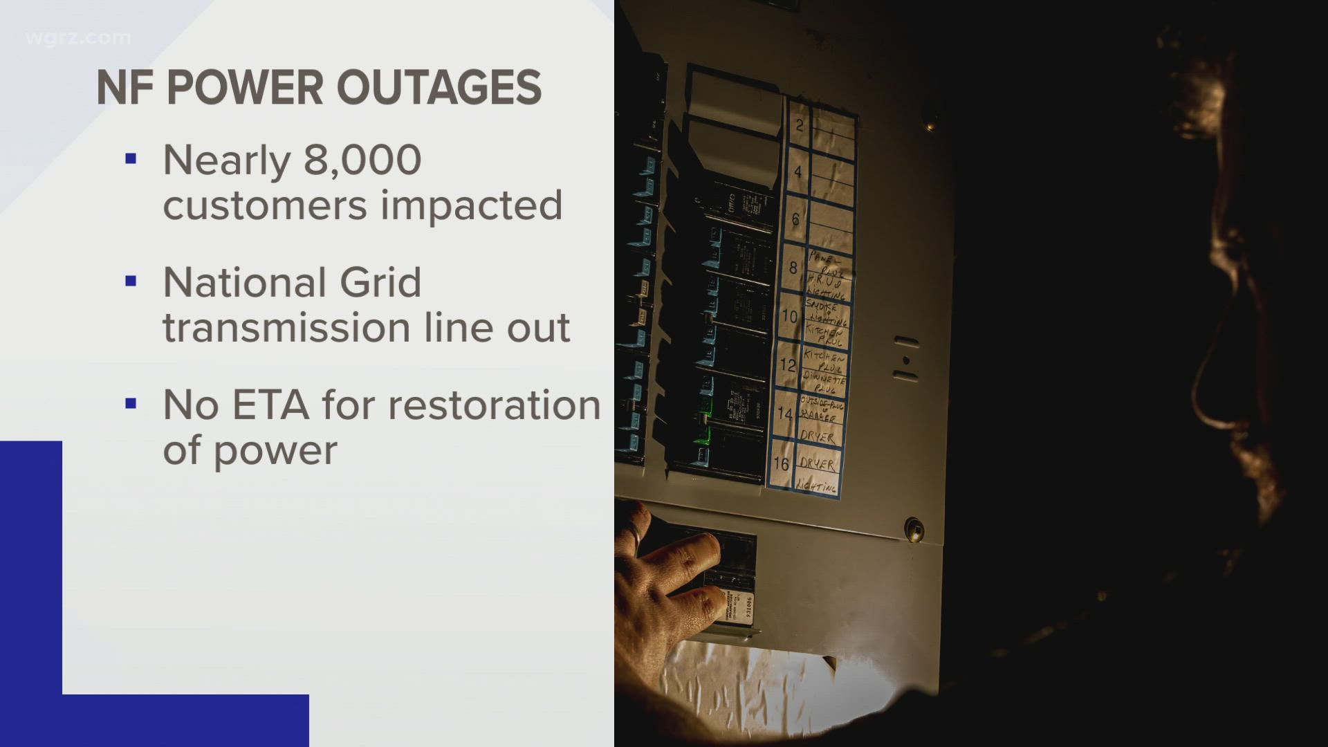 Approximately 8,000 customers in southern Niagara Falls are without power tonight and there is no ETA for when it could be restored.