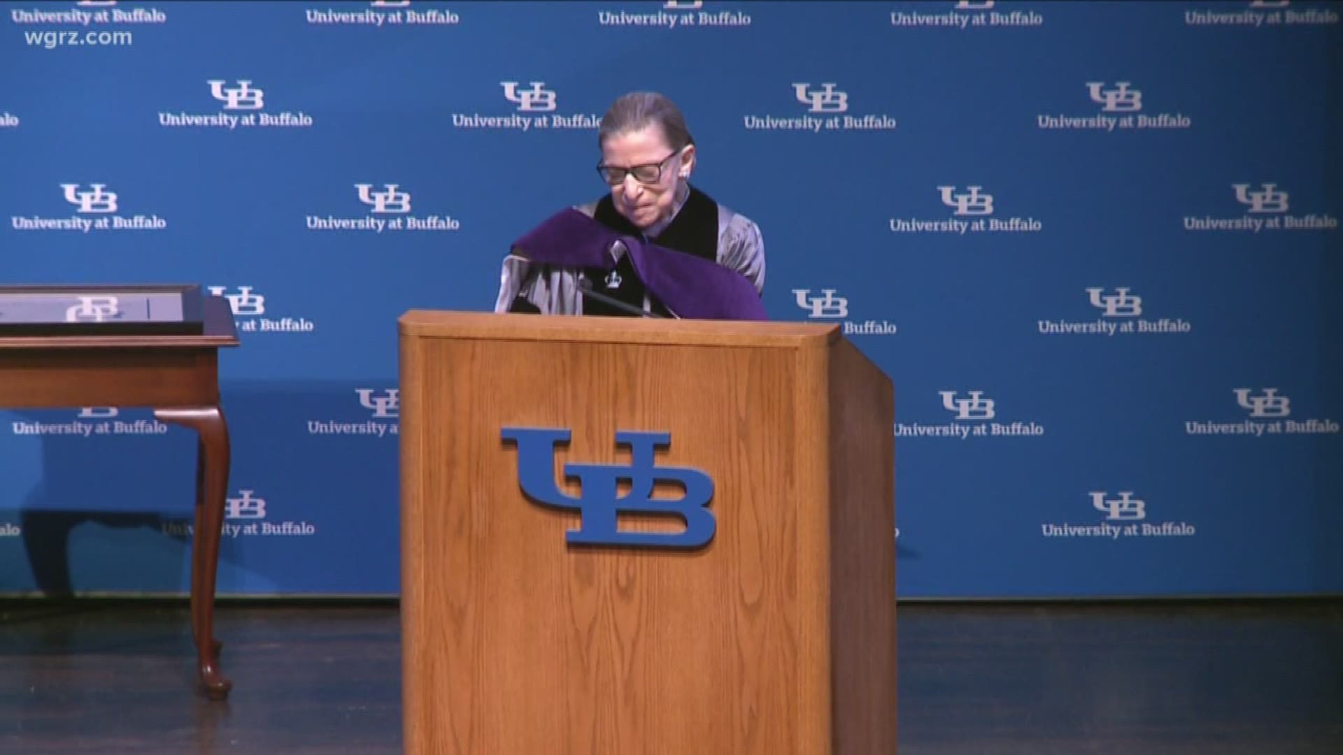 Ginsburg at U-B -- historic in that it's the first campus visit -- and first SUNY honorary degree -- for a U-S Supreme Court Justice.