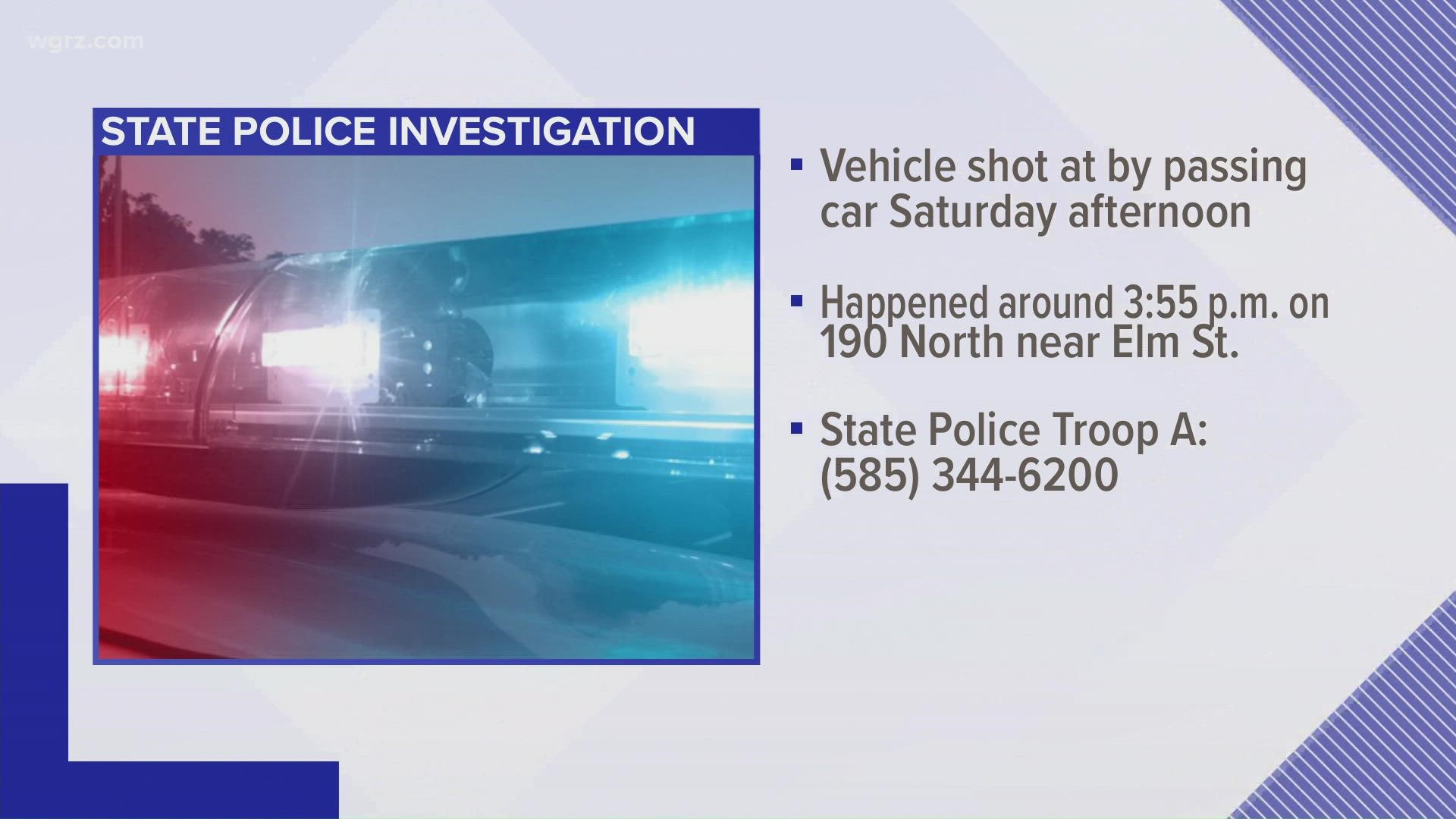 State Police are asking for help after a vehicle was shot at by a passing car Saturday afternoon on the 190 northbound.