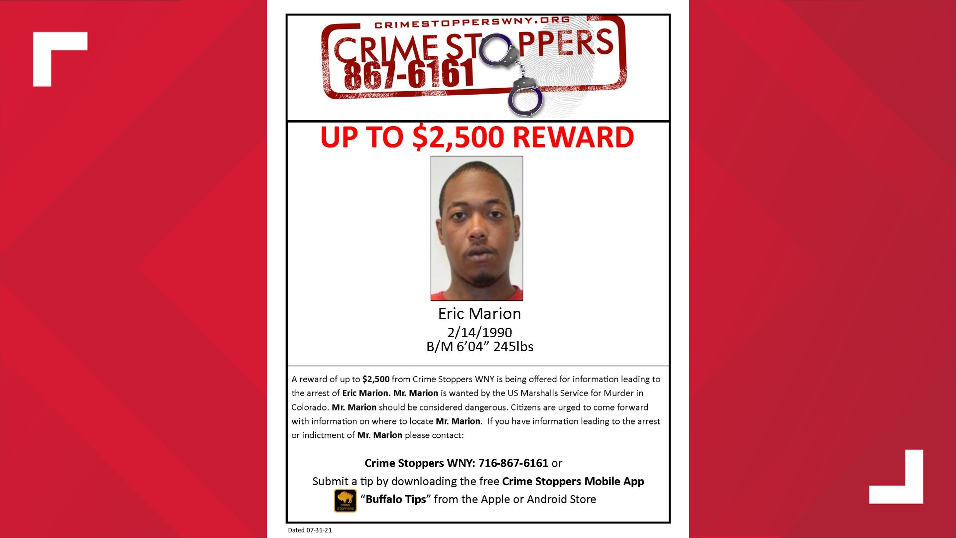 Reward offered for arrest of suspect wanted by US Marshals Service ...