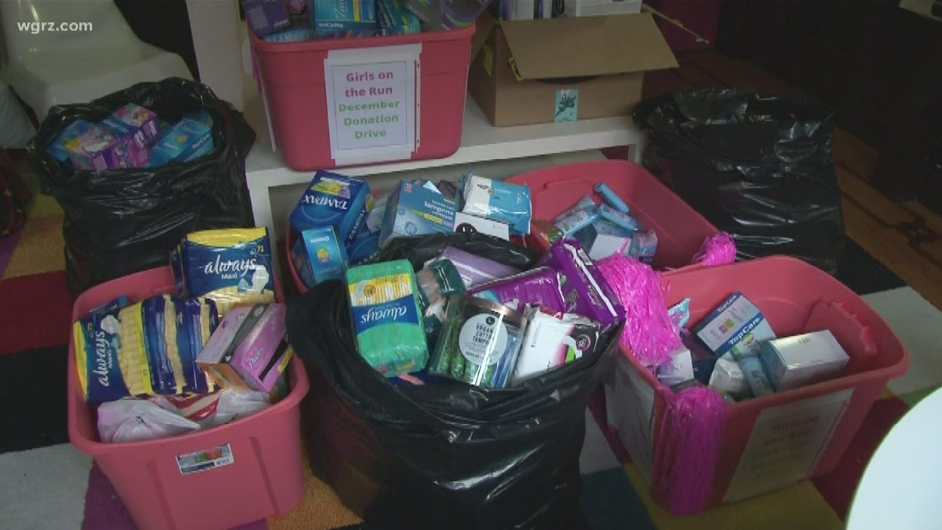 We started off with just three small pink bins, and they just started overflowing. So we ended up with all of this."