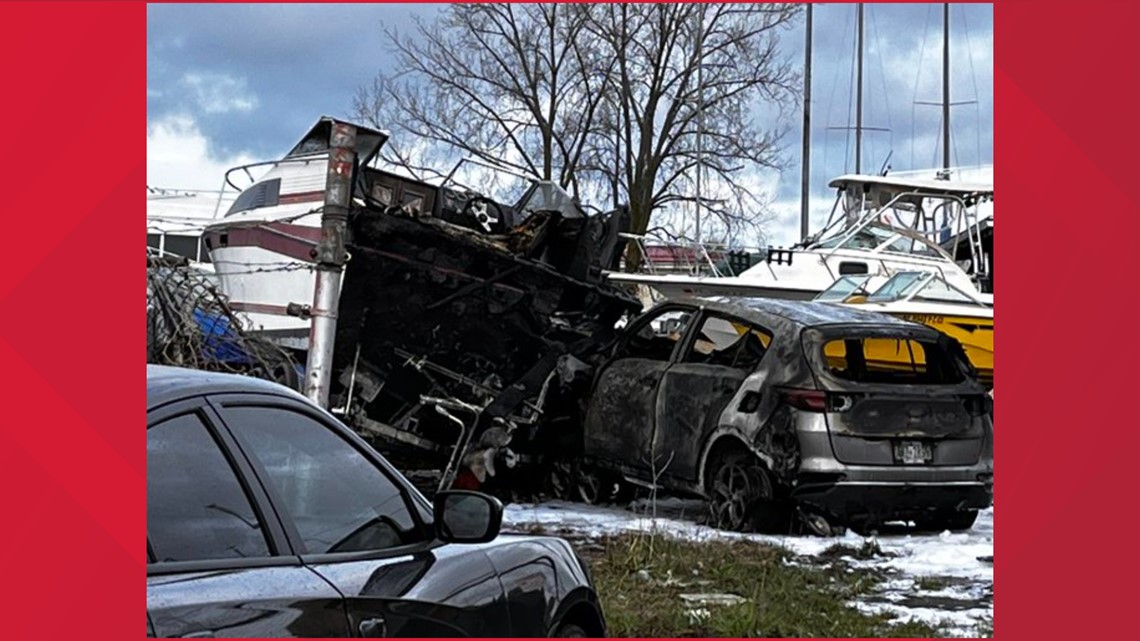 Boat, car catches fire after car drives off road into marina - Vimarsana News