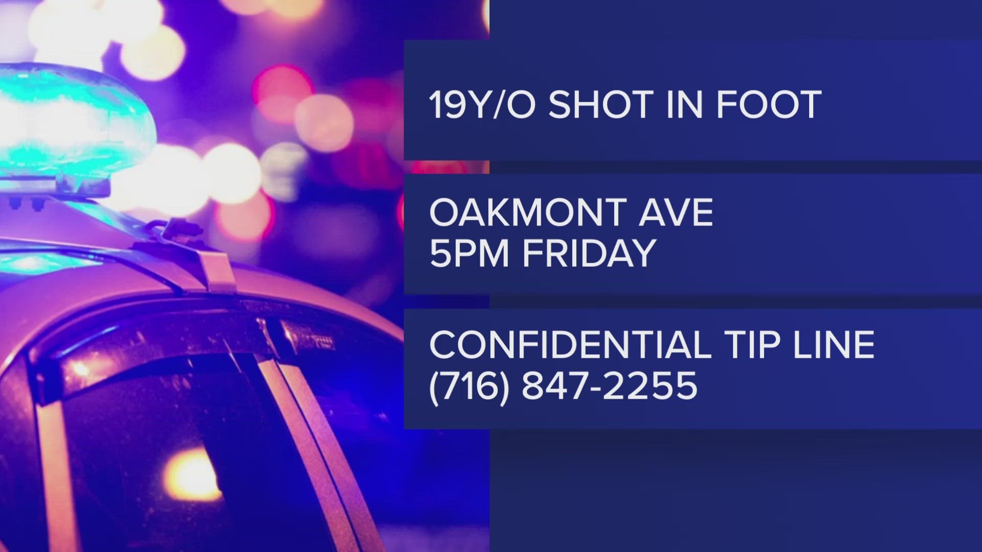 A 19-year-old man was shot in the foot on the 200 block of Oakmont Avenue shortly before 5 p.m. Friday.
