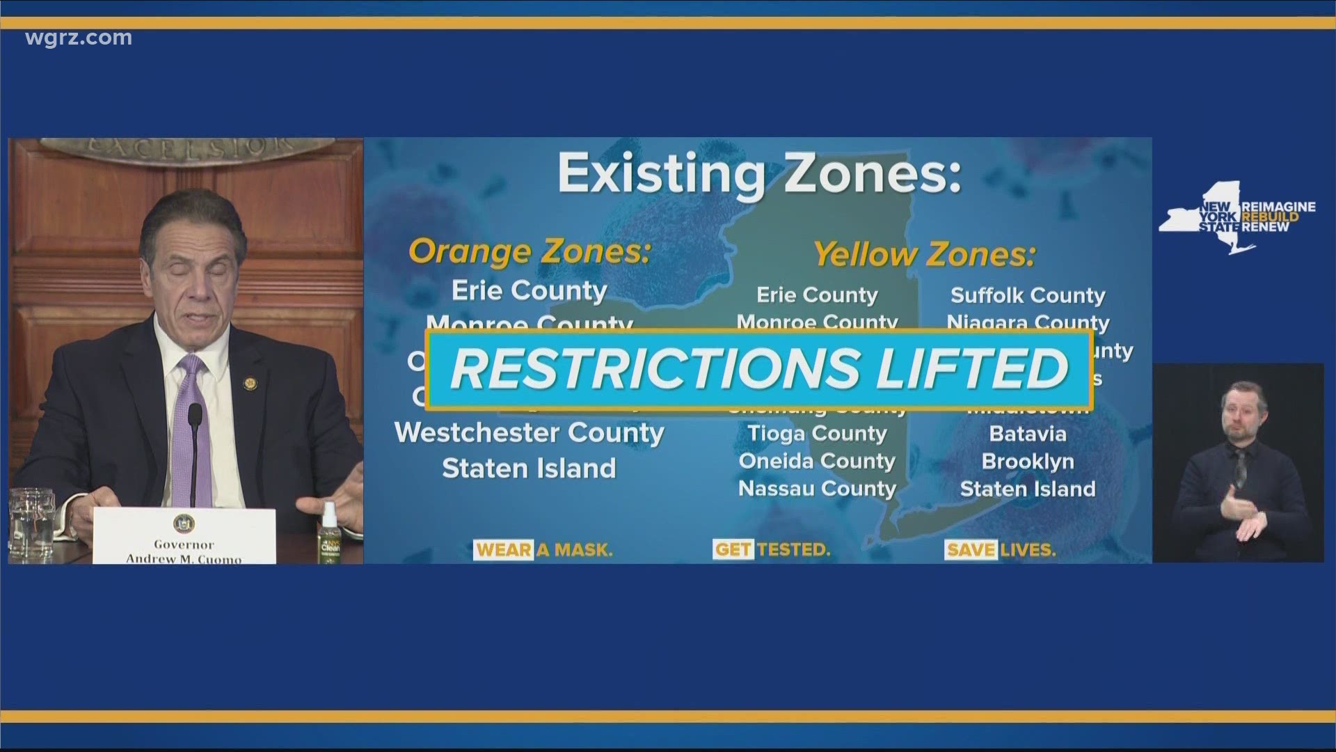 The governor says the percent positive rate in the micro cluster zones is down across the state, and because of this, all Orange Zones have been dropped across NY.