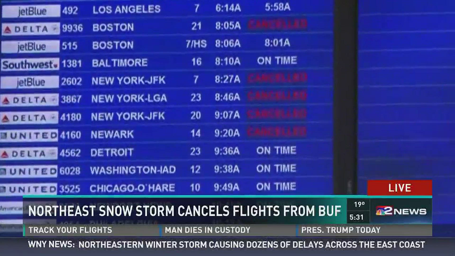 Daybreak has live team coverage on the Northeastern Storm affecting flights out of Buffalo