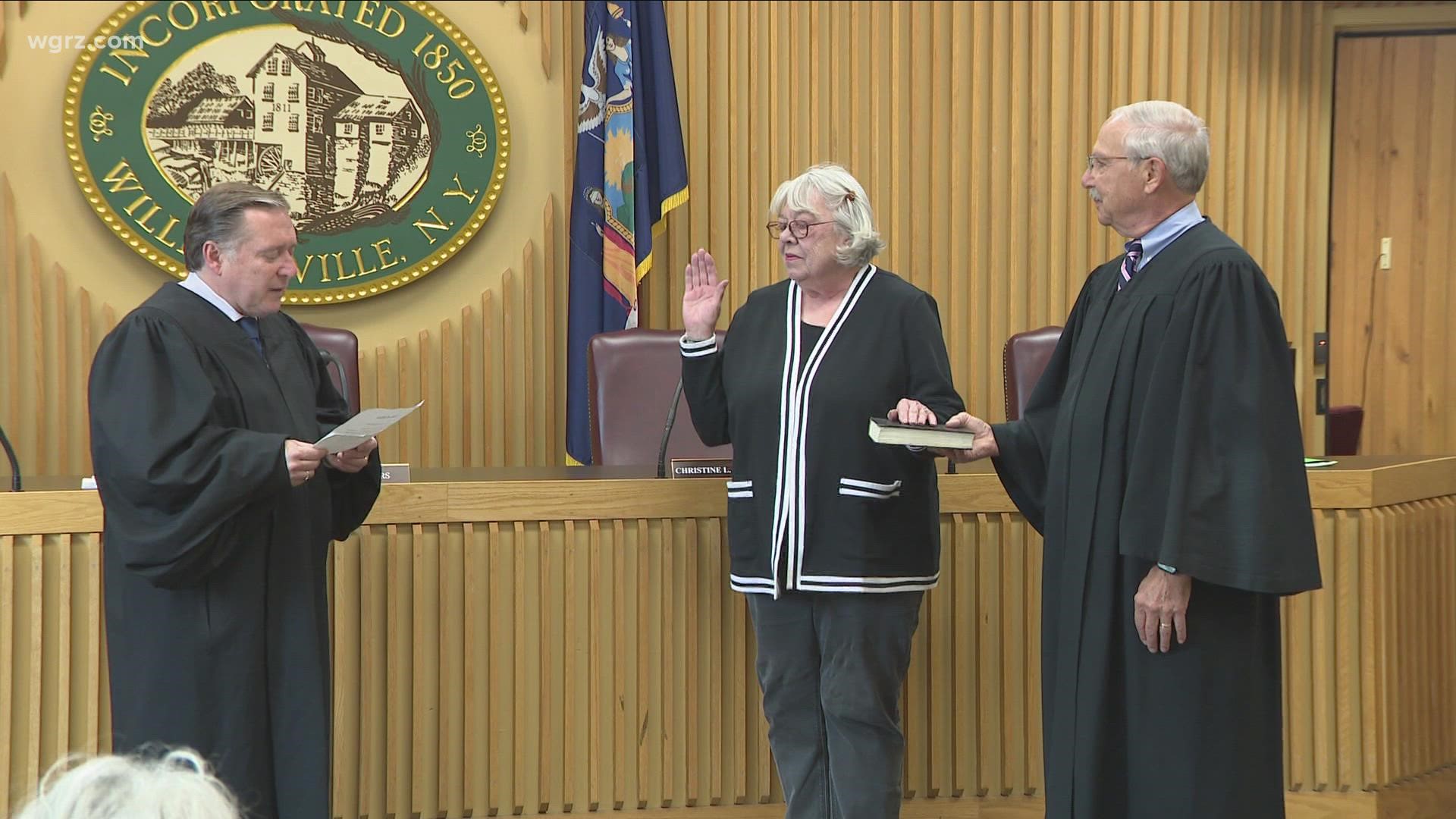 Dan DeLano and Mary Lowther both took the oath of office before being sworn in for one-year board terms.