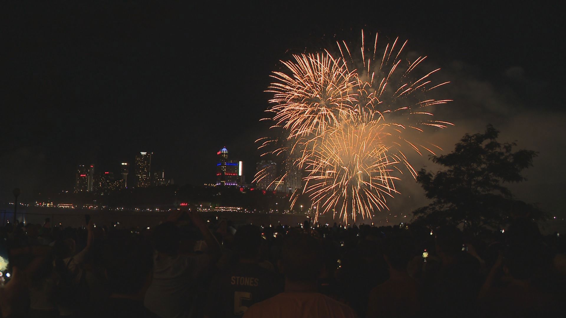 A crowd gathered to watch the annual fireworks display at Niagara Falls State Park on Friday, July 4, 2025.