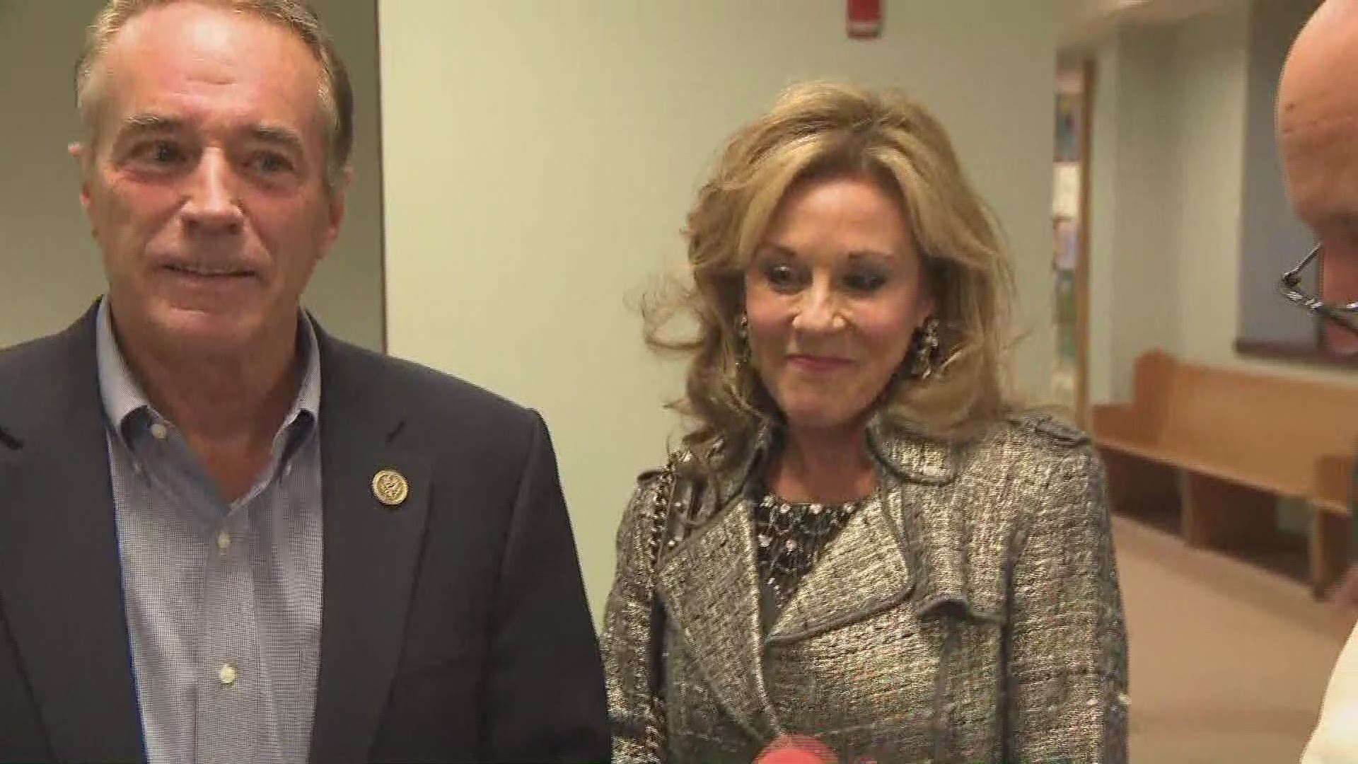 Congressman Chris Collins talks to the media after voting in the 2018 election