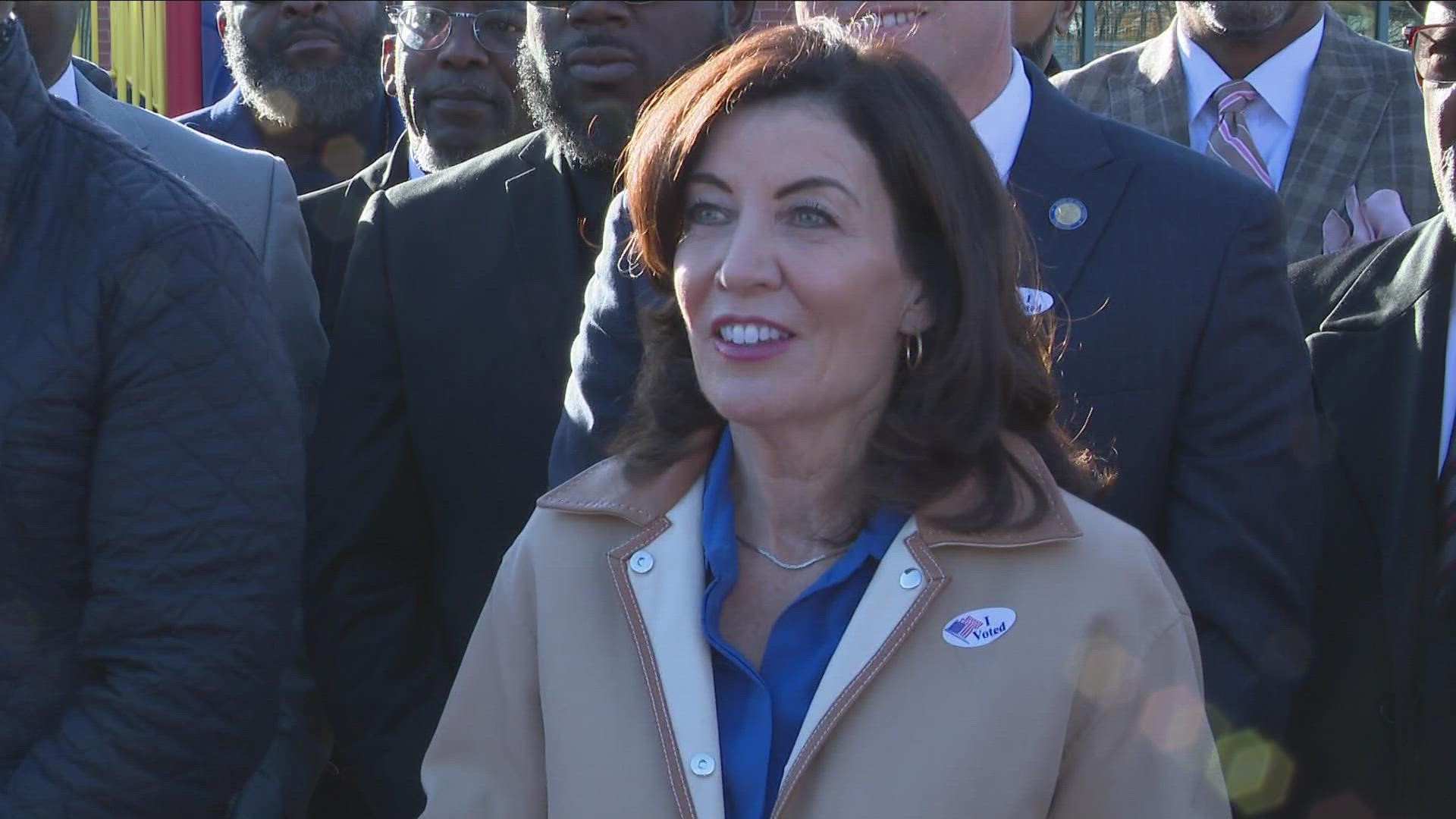 New York's governor cast her vote Saturday morning at the Delavan Grider Community Center, alongside Democratic Party leaders.