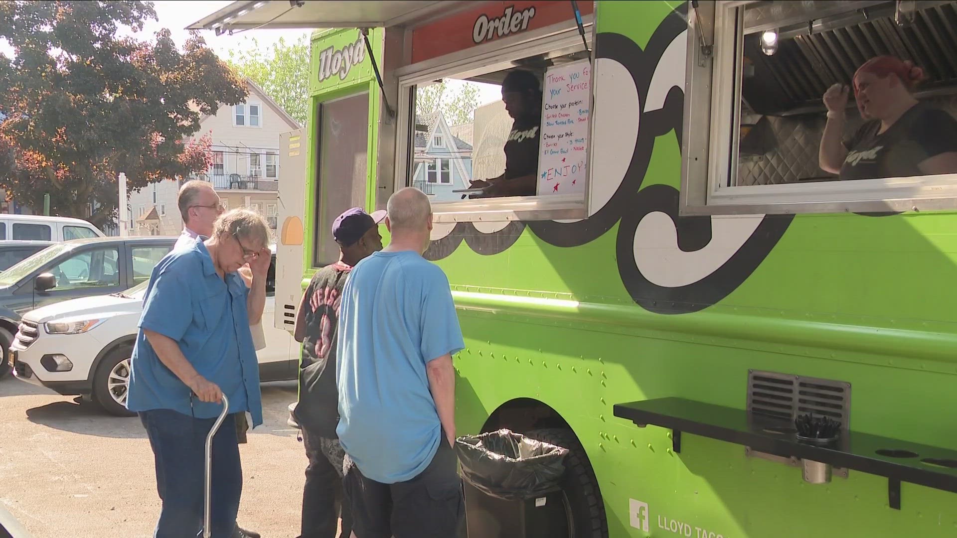 Lloyd Taco Factory brought their food truck filled with tacos and burritos to feed veterans at the Altamont Veteran's Program on Wyoming Avenue