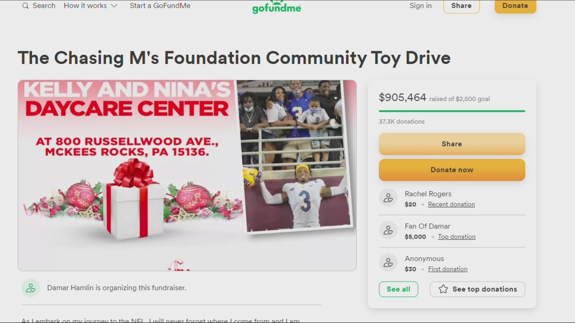 Donations to Damar Hamlin's charity soar