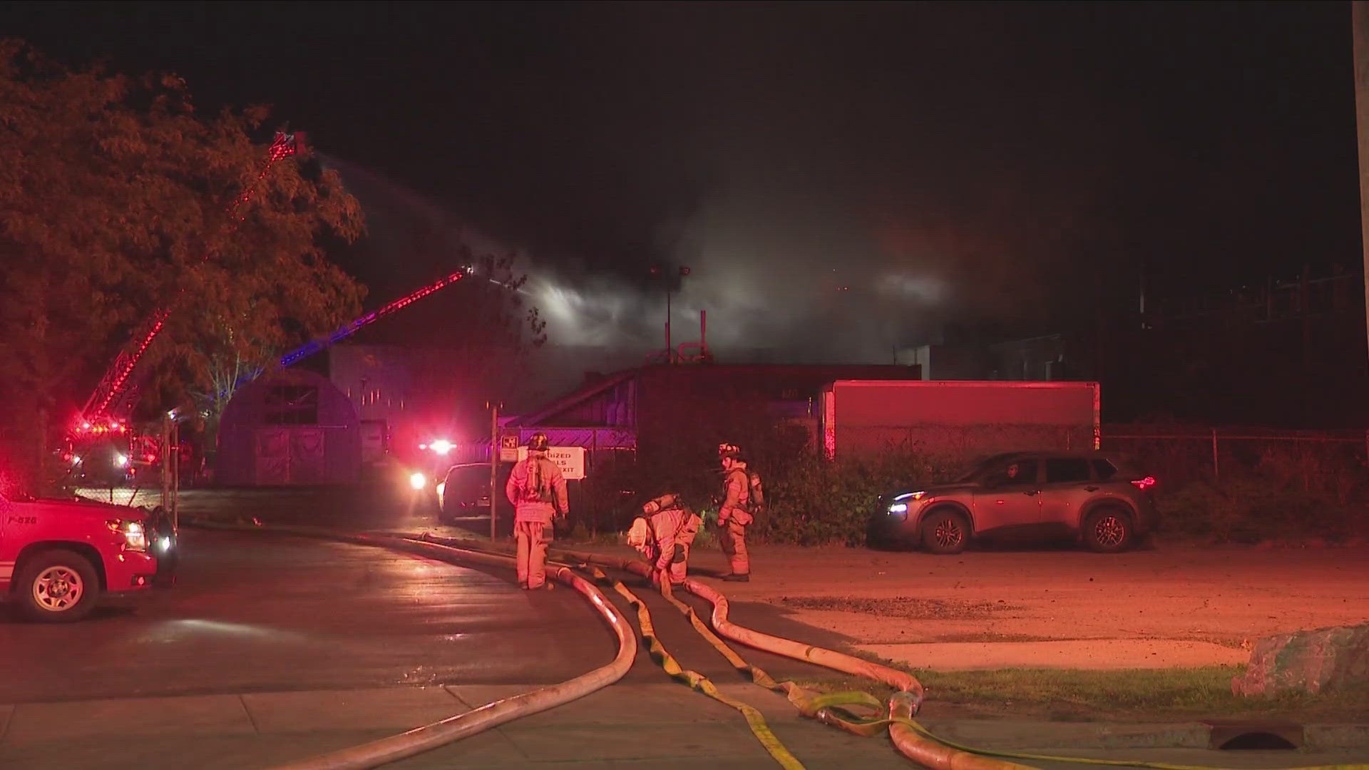 A storage building partially collapsed after a fire on Ohio Street in Buffalo Sunday morning.