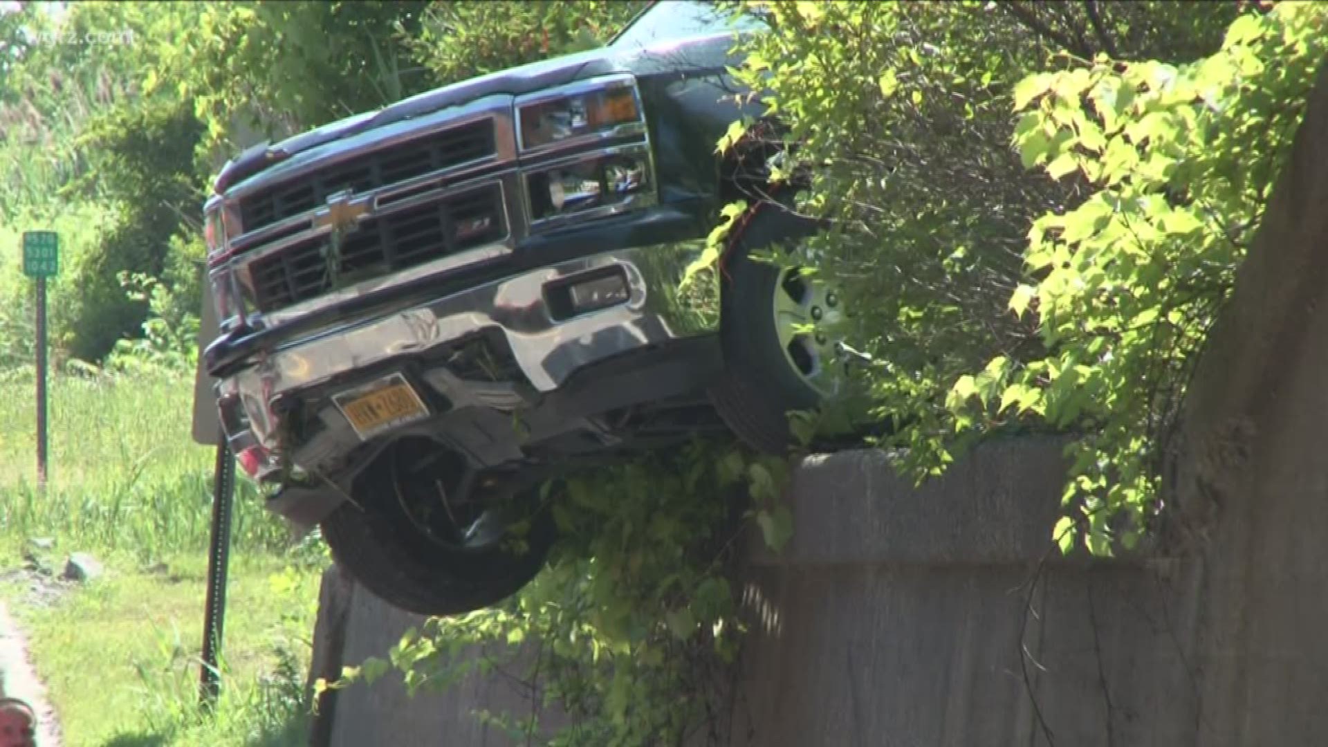 Traffic was backed up in Depew earlier this afternoon for this. A pickup truck hanging off an overpass was on Walden Avenue near Dick Road.
