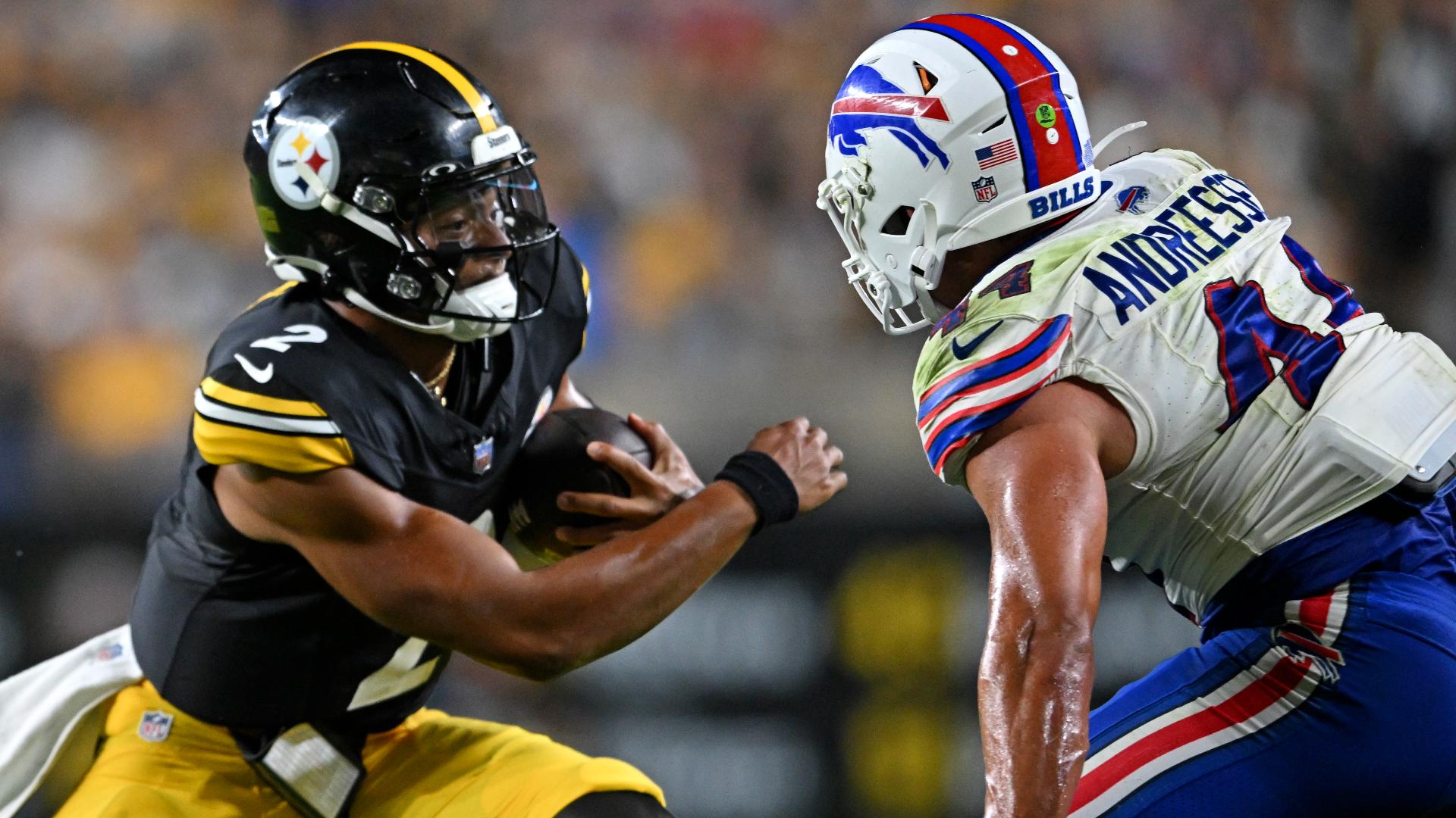 Buffalo Bills Linebacker Joe Andreessen meets with the media following the Bills 9-3 win over the Pittsburgh Steelers in preseason.